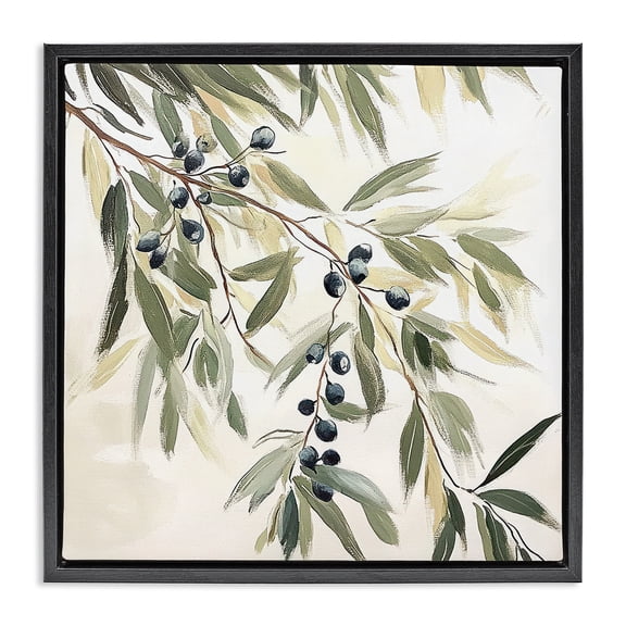 Stupell Industries Olive Petals in Pastel Black Framed Floater Canvas Wall Art design by Mona Grace, 18 x 18