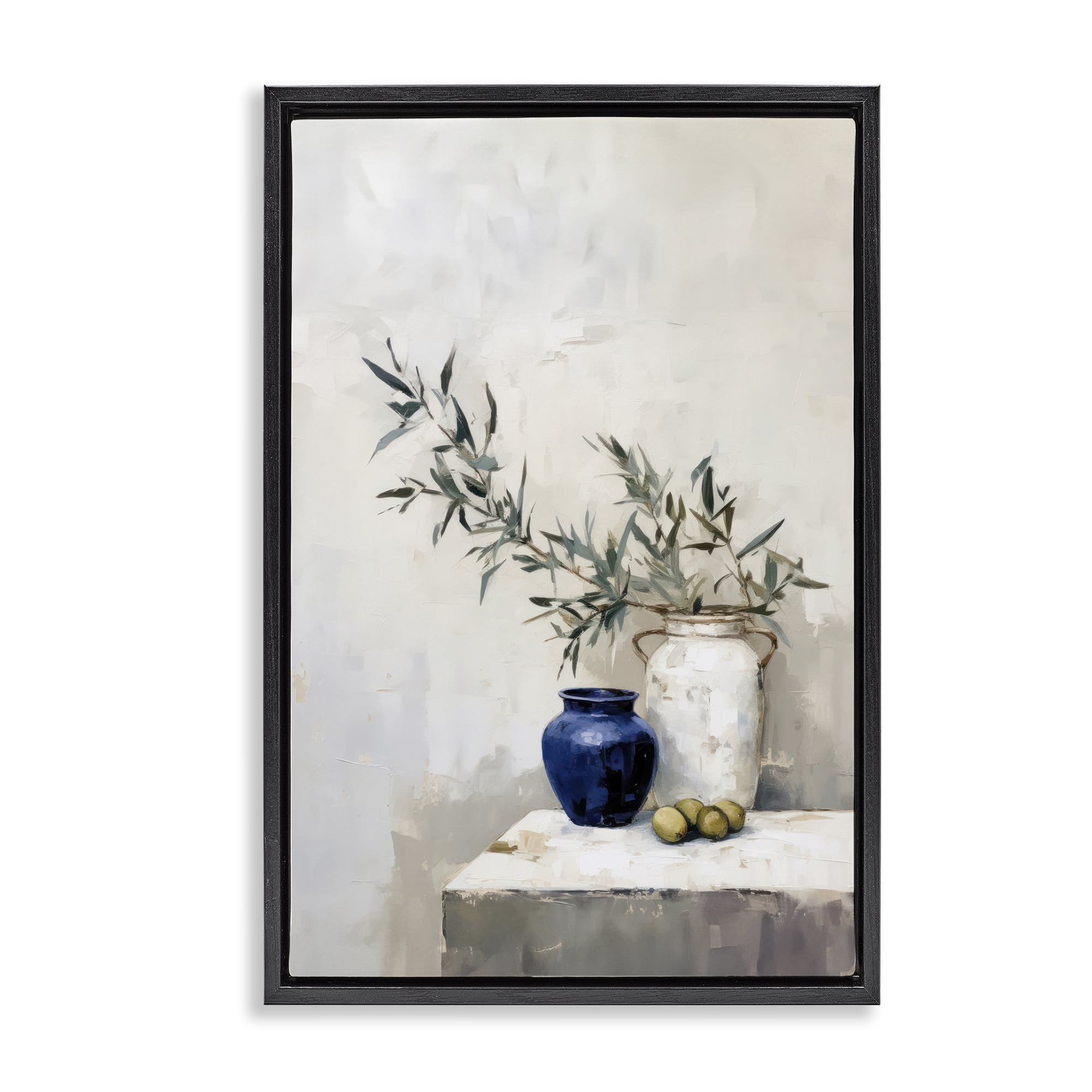 Stupell Industries Olives & Pottery Still Life Plants & Flowers Painting Black Floater Framed Canvas Art Print Wall Art, 17 x 25