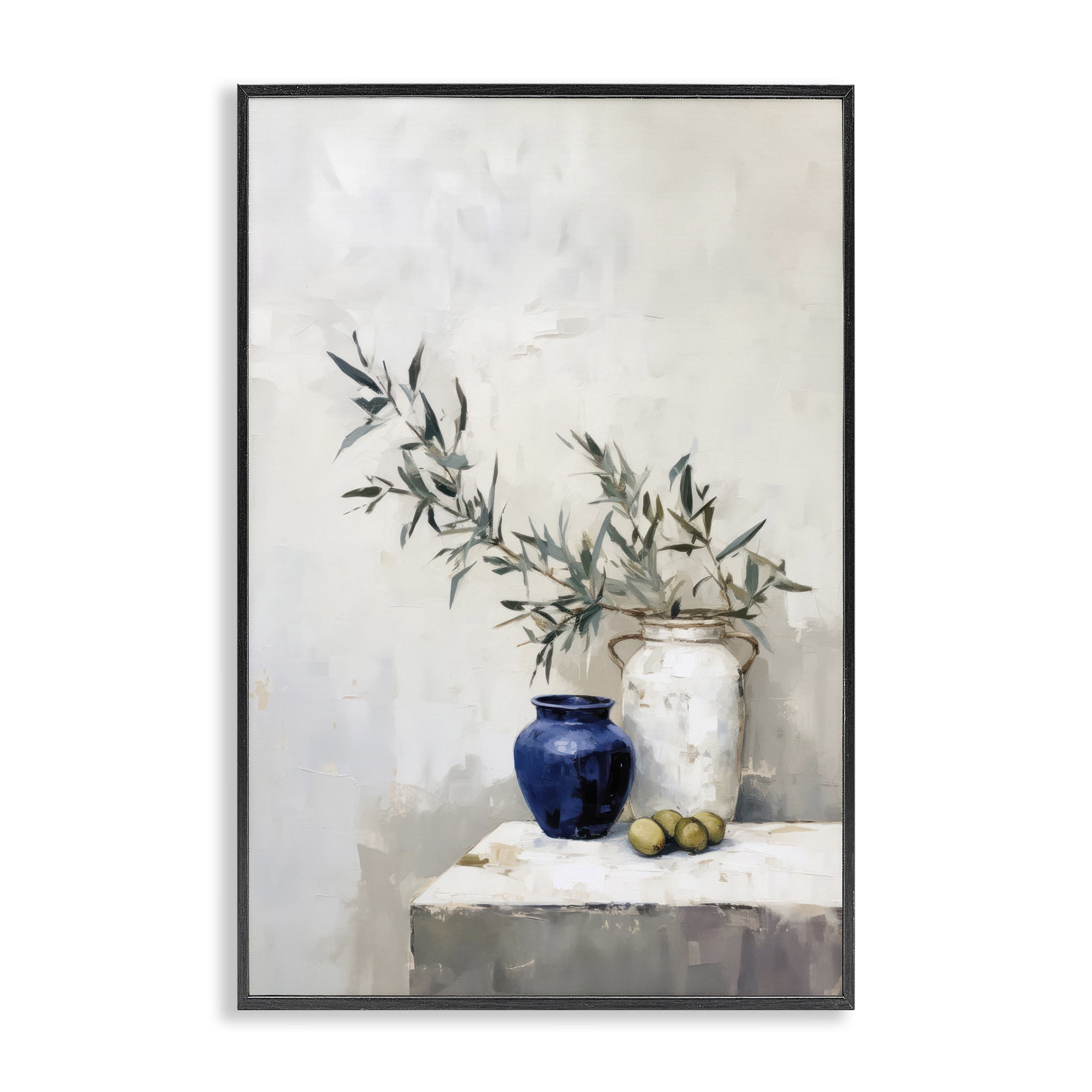 Stupell Industries Olives & Pottery Still Life Plants & Flowers Painting Black Framed Art Print Wall Art, 12 x 18