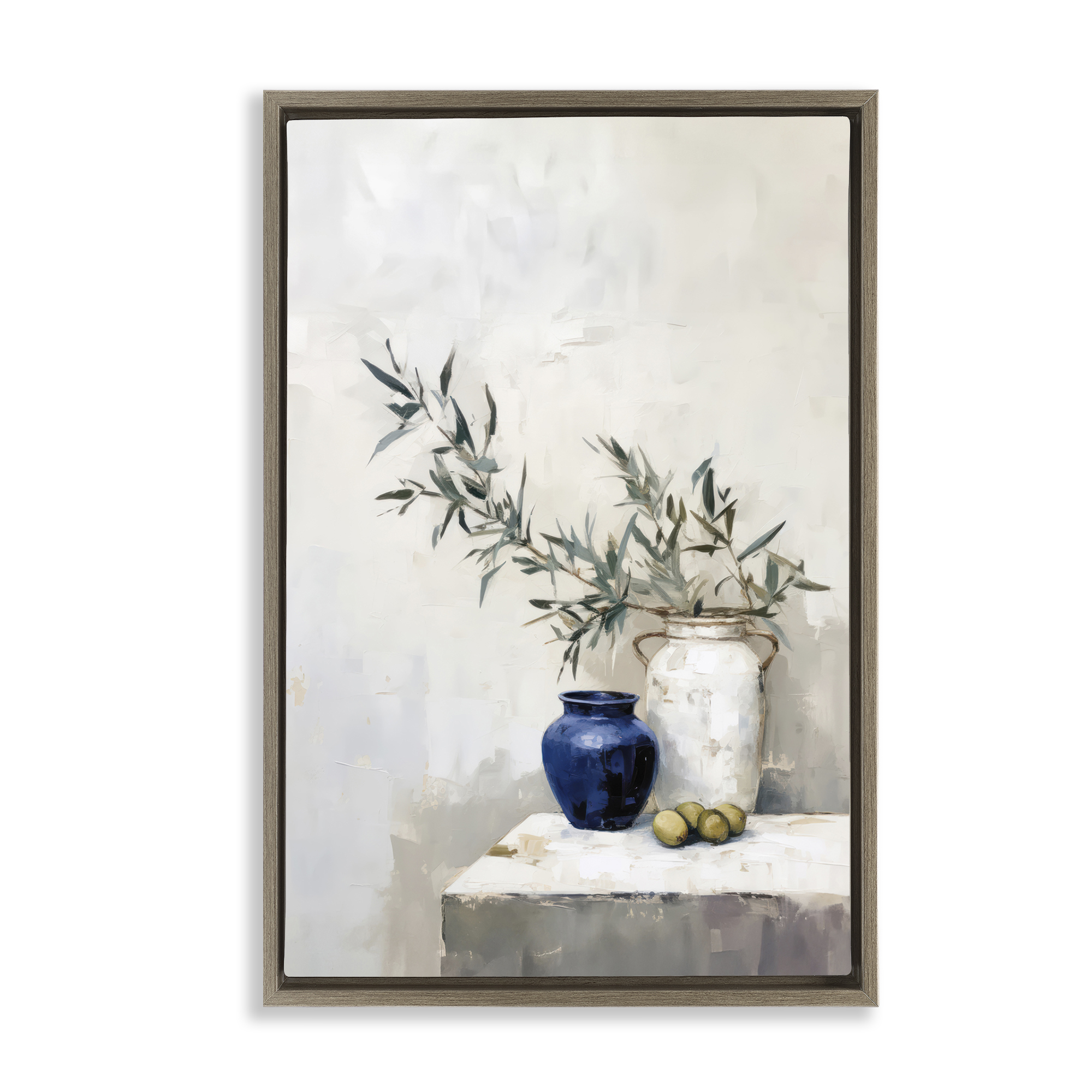 Stupell Industries Olives & Pottery Still Life Plants & Flowers Painting Brown Floater Framed Canvas Art Print Wall Art, 17 x 25