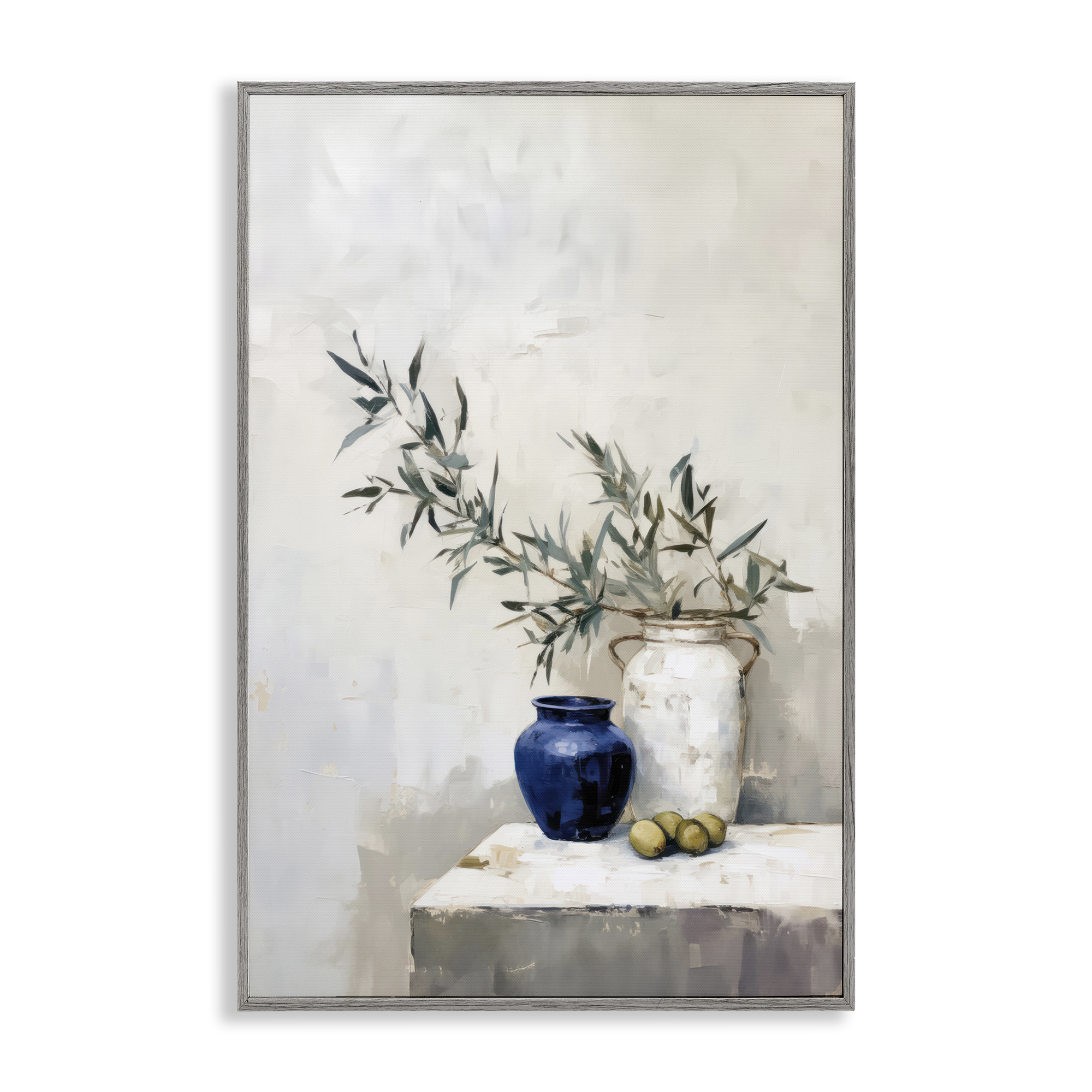 Stupell Industries Olives & Pottery Still Life Plants & Flowers Painting Gray Framed Art Print Wall Art, 16 x 24