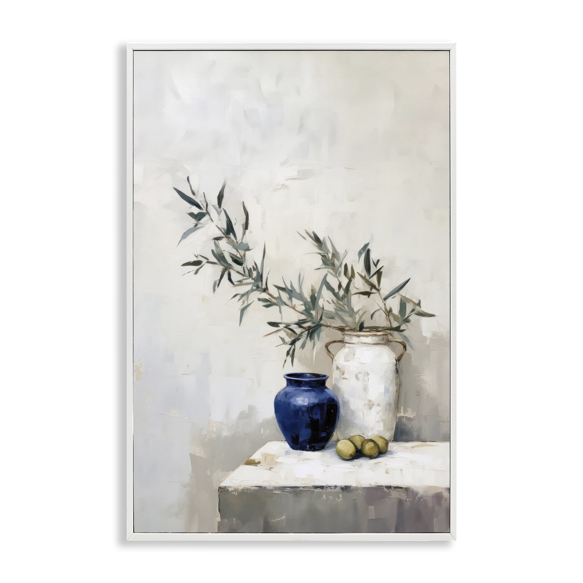 Stupell Industries Olives & Pottery Still Life Plants & Flowers Painting White Framed Art Print Wall Art, 12 x 18