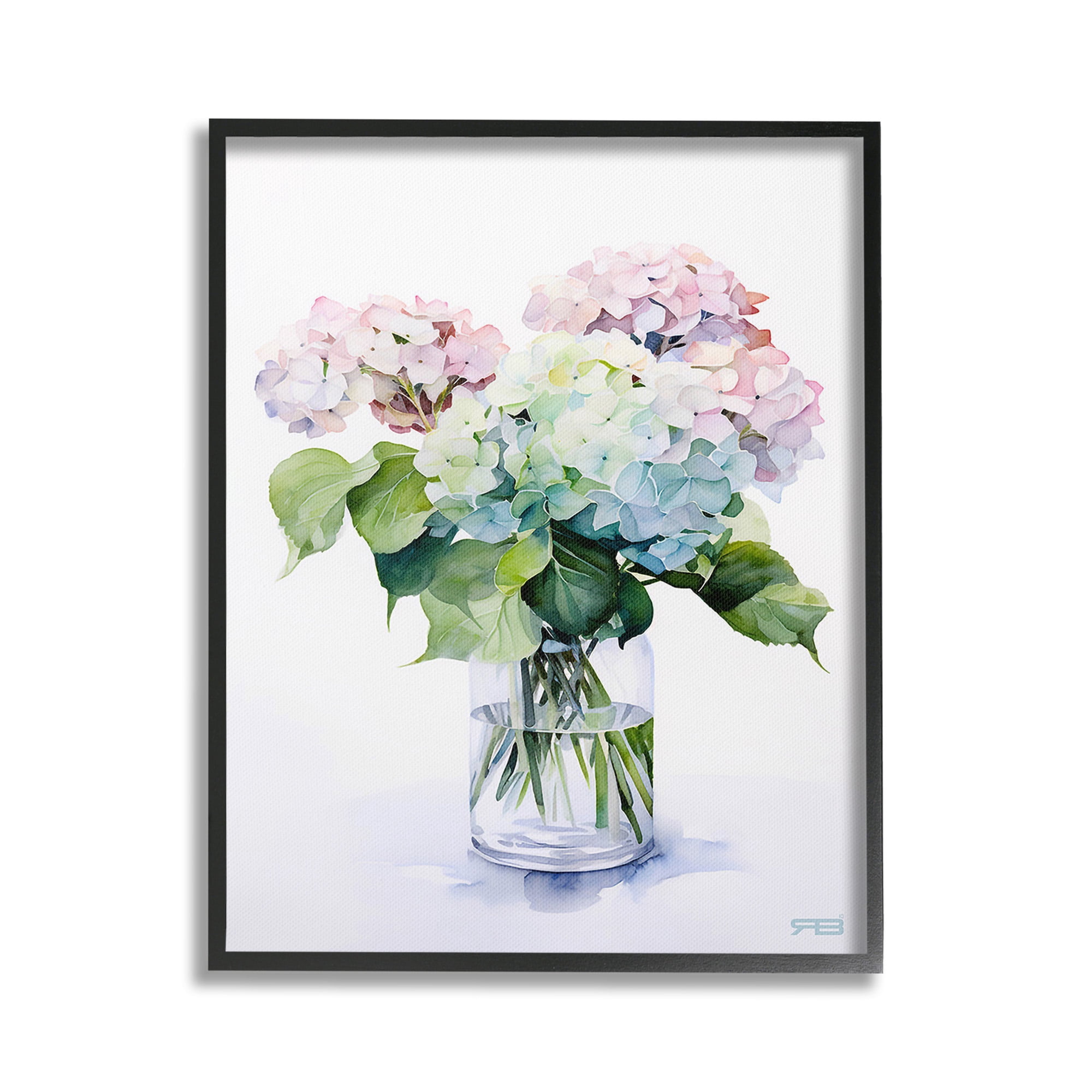 Stupell Industries Ombre Hydrangea Bouquet Botanical & Floral Painting Black Framed Art Print Wall Art, 16 x 20