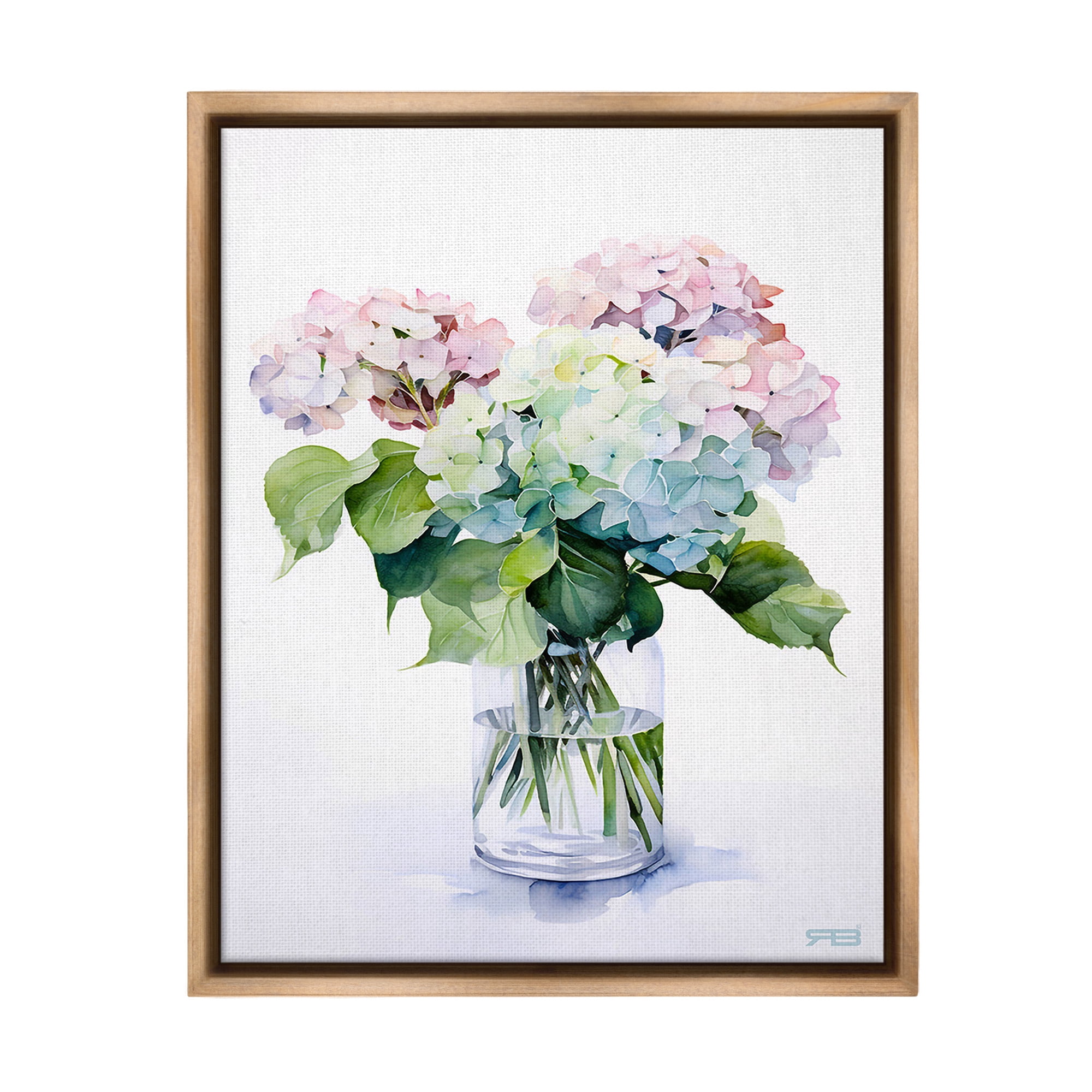 Stupell Industries Ombre Hydrangea Bouquet Botanical & Floral Painting Brown Floater Framed Canvas Art Print Wall Art, 25 x 31