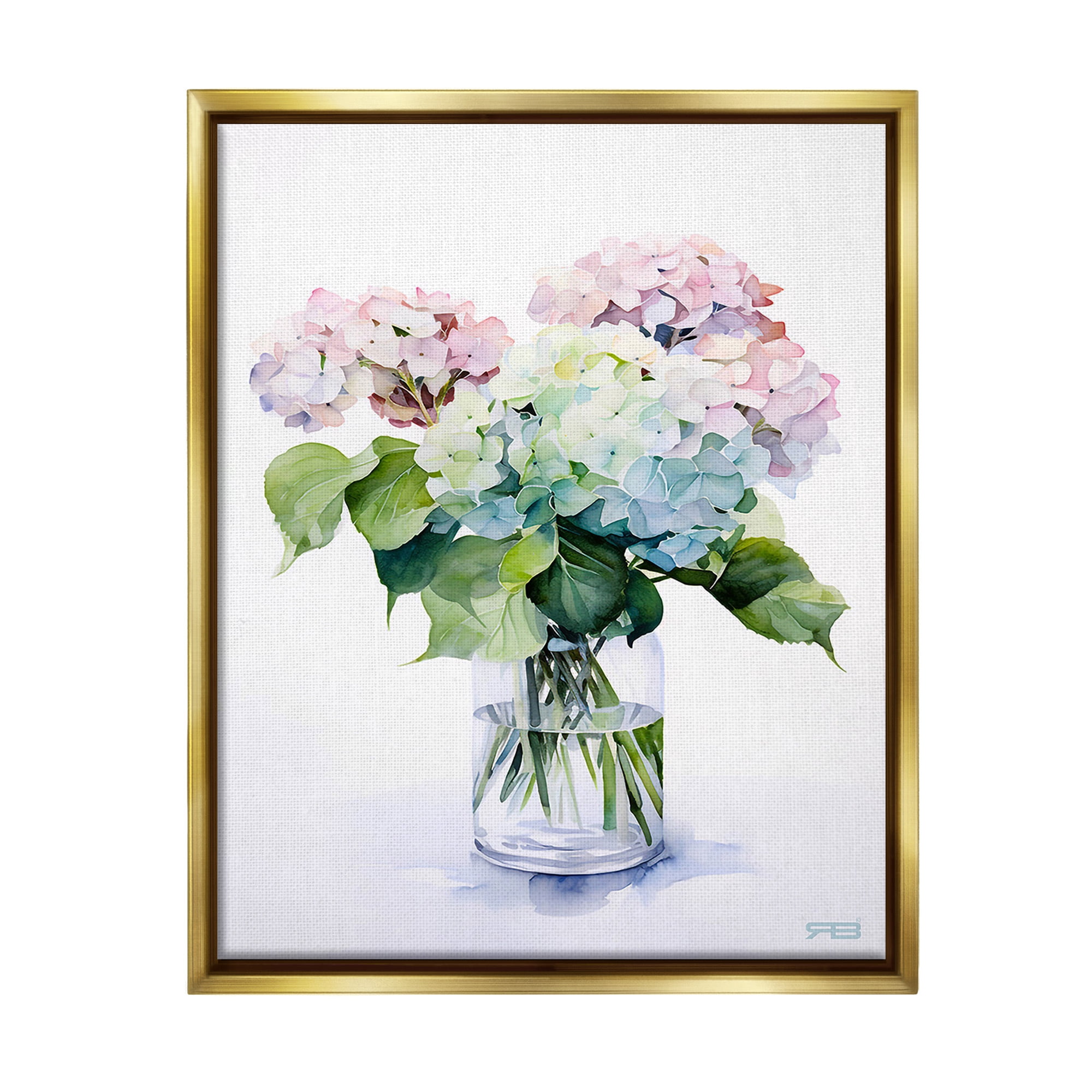 Stupell Industries Ombre Hydrangea Bouquet Botanical & Floral Painting Gold Floater Framed Canvas Art Print Wall Art, 25 x 31