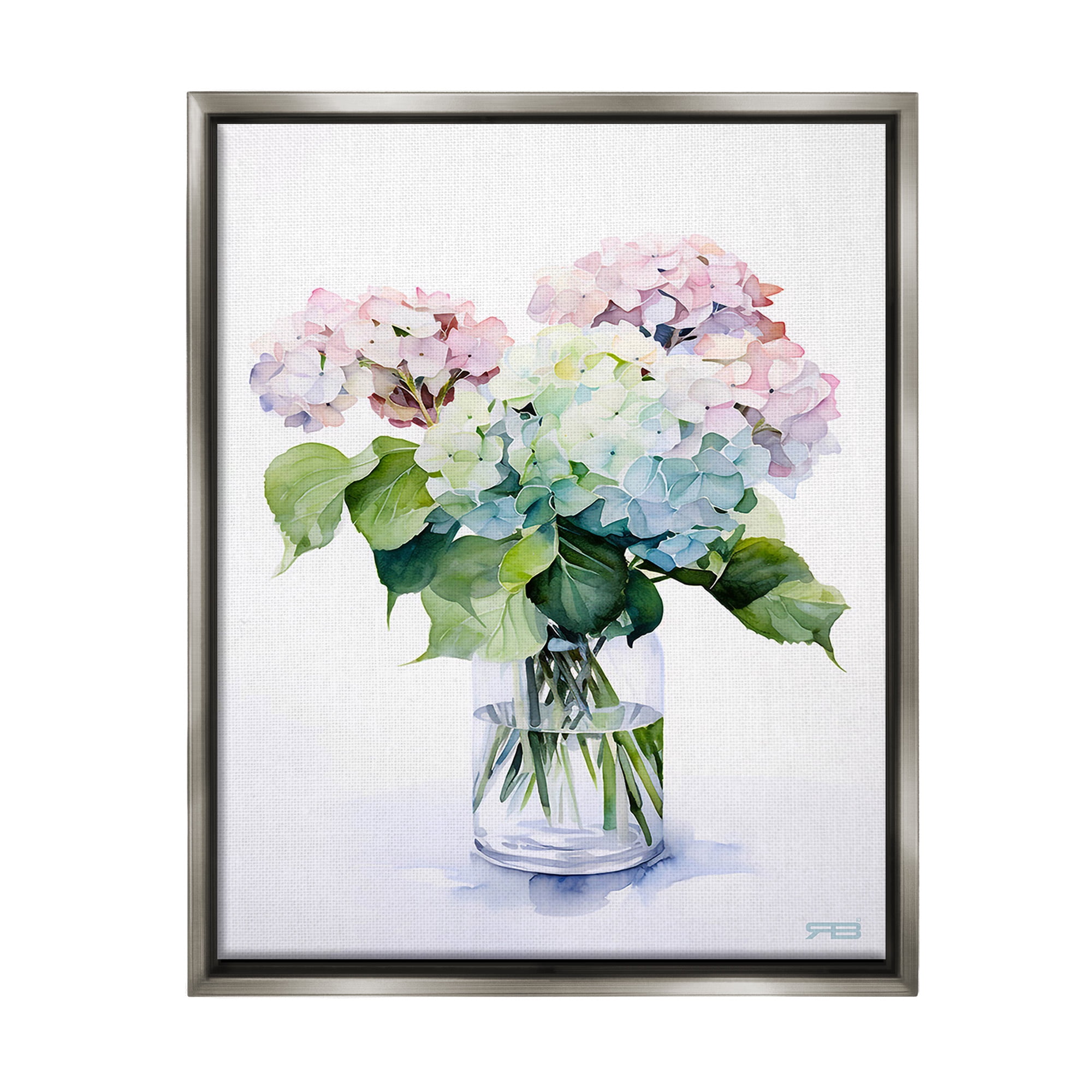 Stupell Industries Ombre Hydrangea Bouquet Botanical & Floral Painting Gray Floater Framed Canvas Art Print Wall Art, 25 x 31