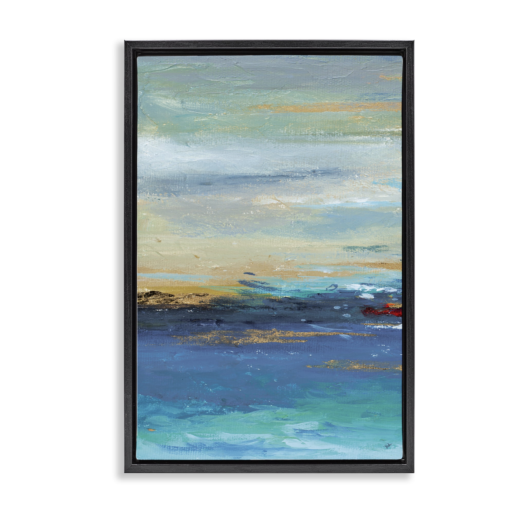 Stupell Industries Ombre Ocean View Abstract Painting Black Floater Framed Canvas Art Print Wall Art, 21 x 31