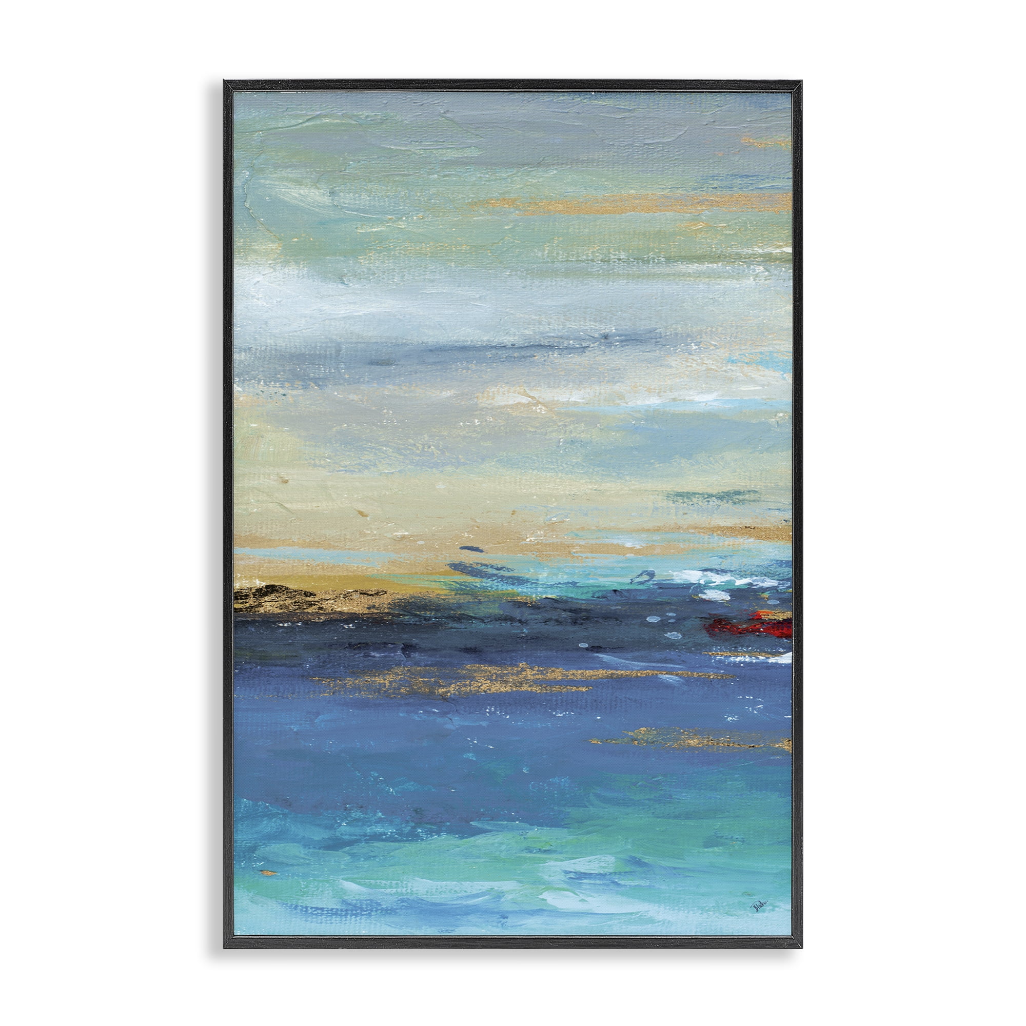 Stupell Industries Ombre Ocean View Abstract Painting Black Framed Art Print Wall Art, 16 x 24