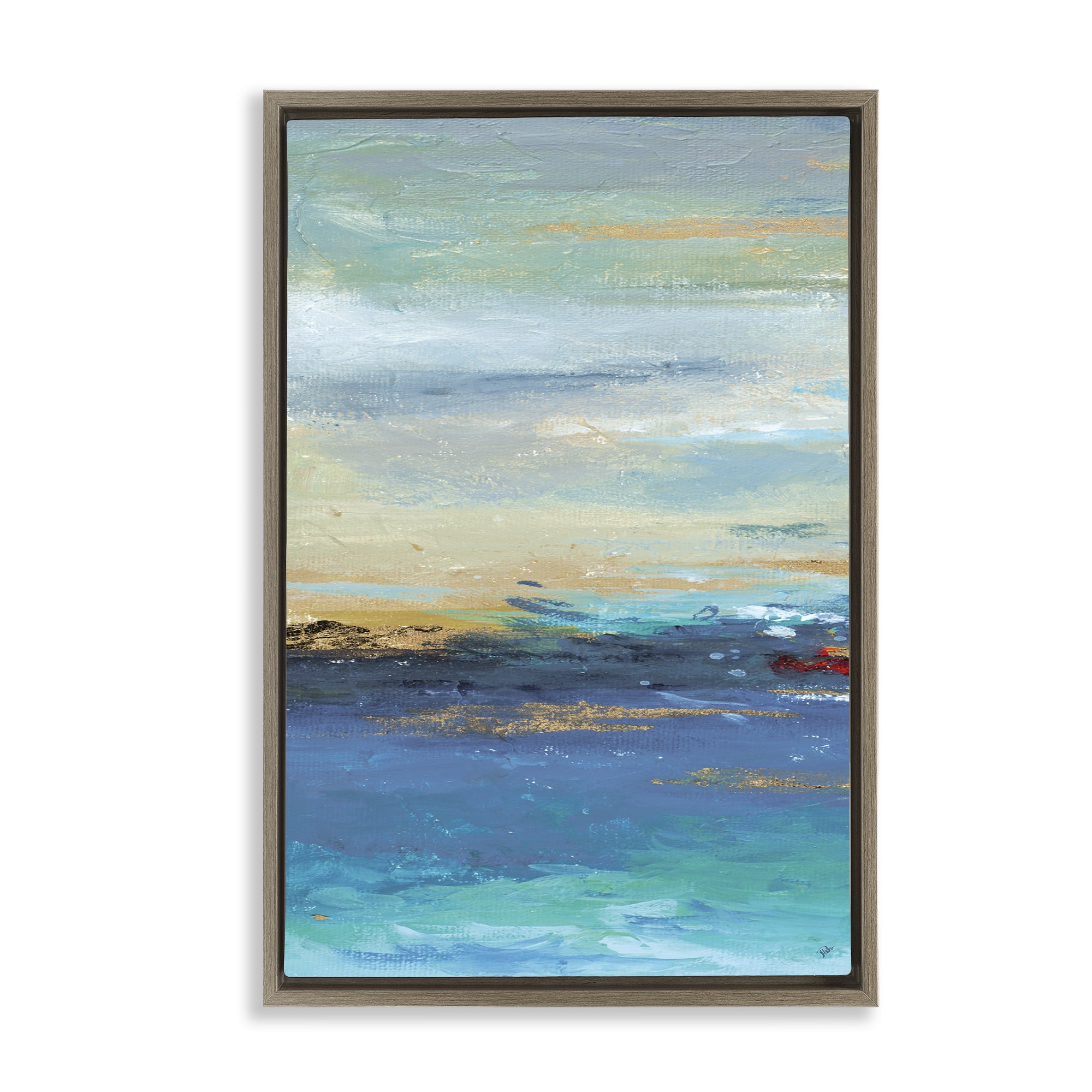 Stupell Industries Ombre Ocean View Abstract Painting Brown Floater Framed Canvas Art Print Wall Art, 21 x 31