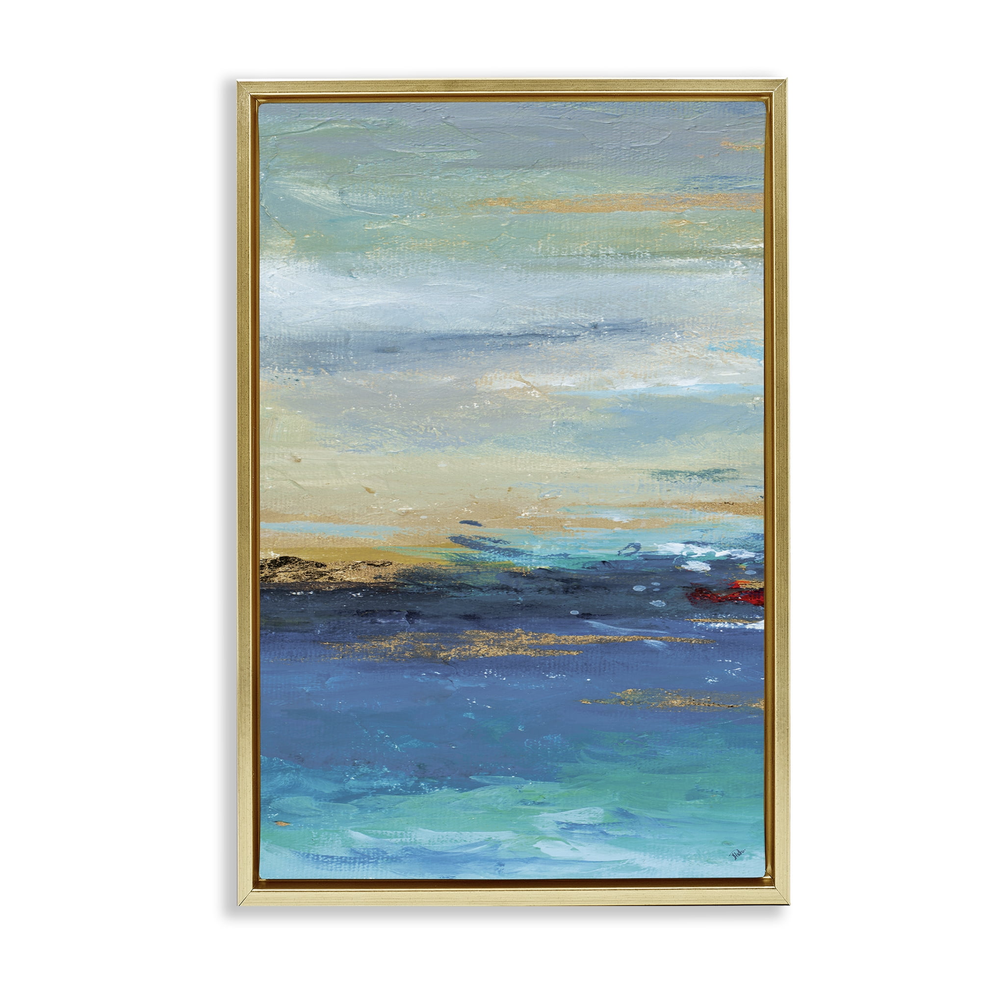 Stupell Industries Ombre Ocean View Abstract Painting Gold Floater Framed Canvas Art Print Wall Art, 17 x 25