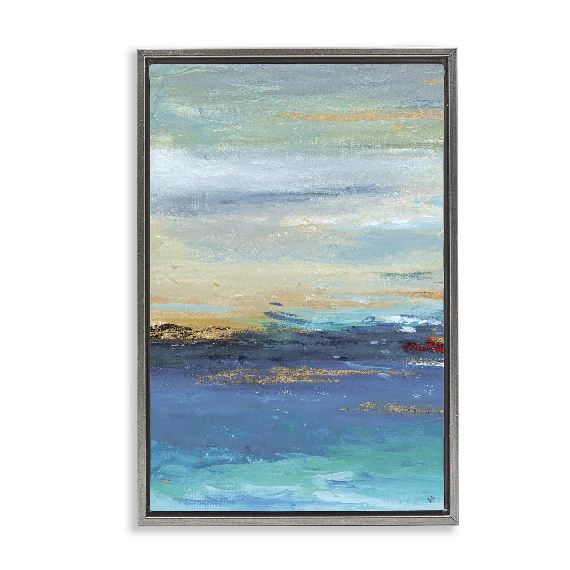 Stupell Industries Ombre Ocean View Abstract Painting Gray Floater Framed Canvas Art Print Wall Art, 21 x 31