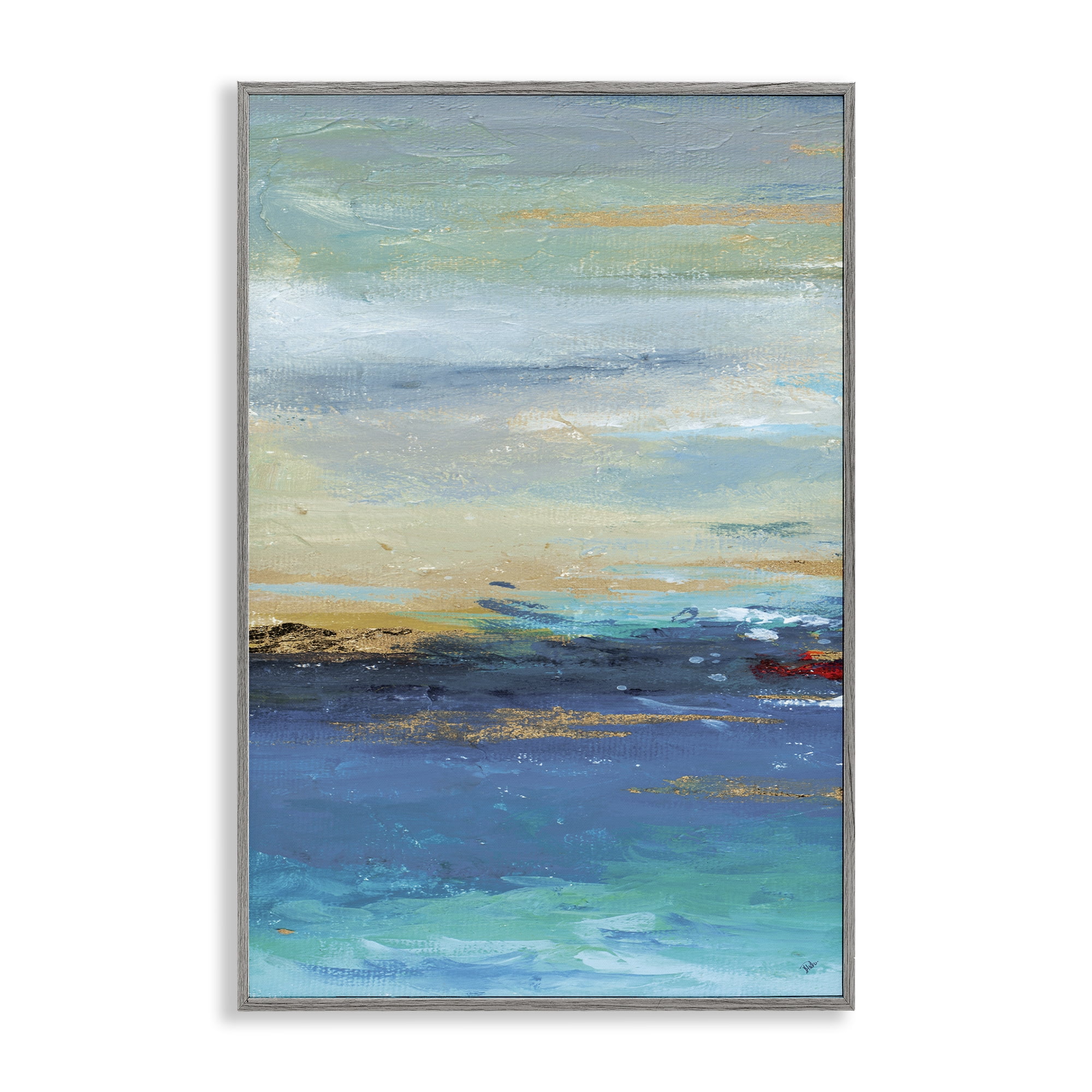 Stupell Industries Ombre Ocean View Abstract Painting Gray Framed Art Print Wall Art, 16 x 24