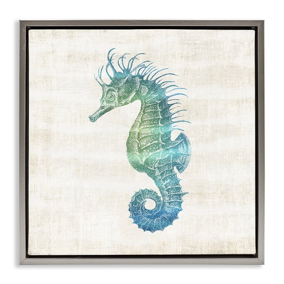 Stupell Industries Cottage Ombre Seahorse Expression Gray Floating Frame Canvas Art, 18 x 18, by Susan Arnot