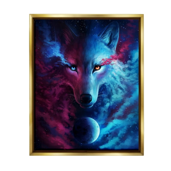 Stupell Industries Ombre Wolf & Clouds Animals & Insects Painting Gold Floater Framed Canvas Art Print Wall Art, 17 x 21