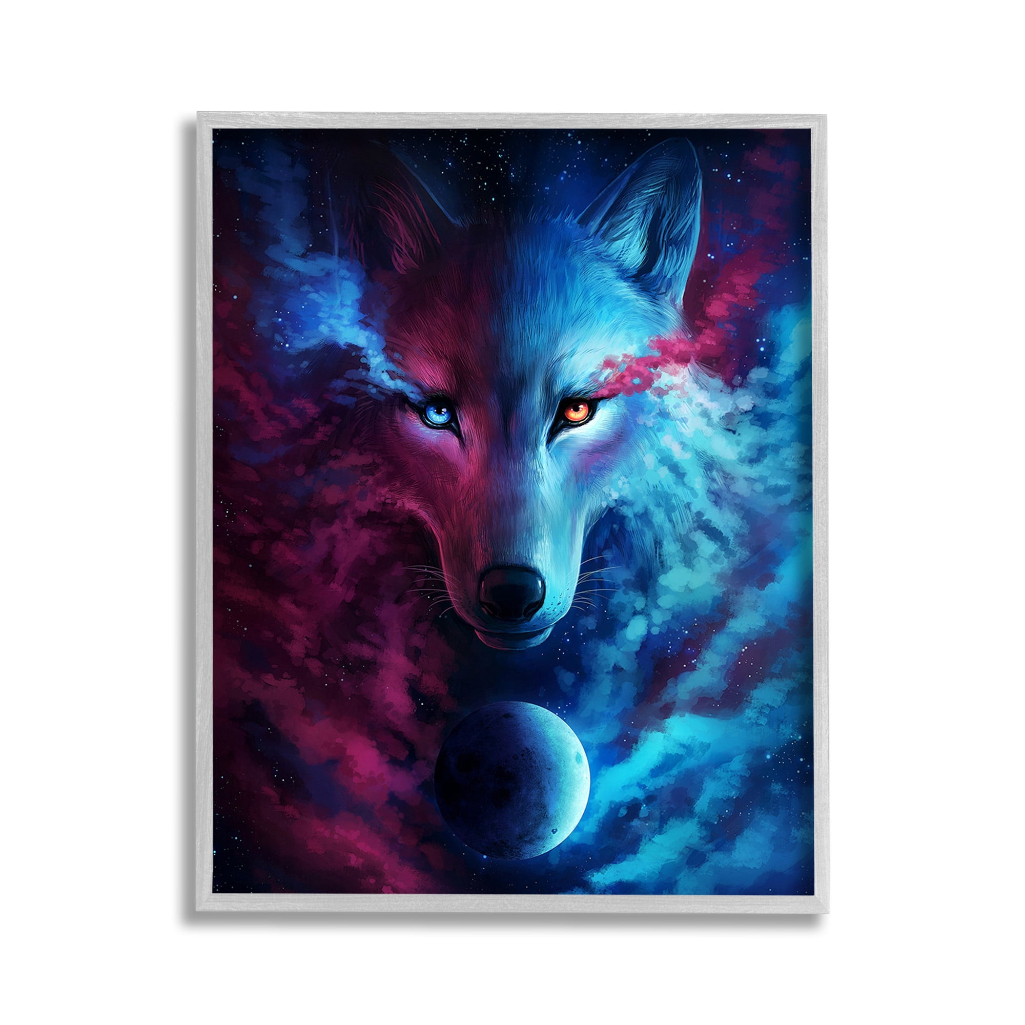 Stupell Industries Ombre Wolf & Clouds Animals & Insects Painting Gray Framed Art Print Wall Art, 11 x 14