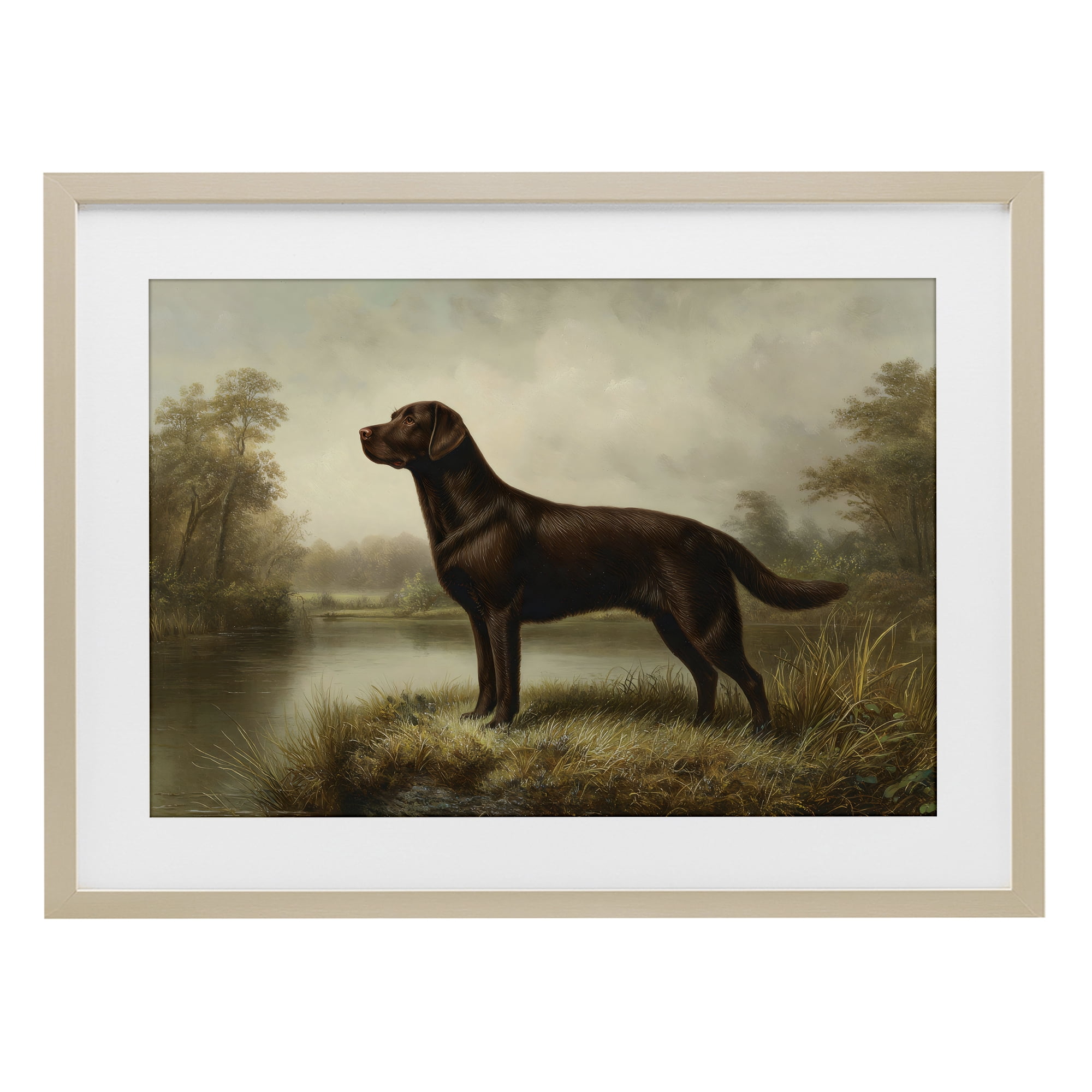 Stupell Industries On Alert Chocolate Lab Birch Framed Print Under Glass, design by Petal Prints Design