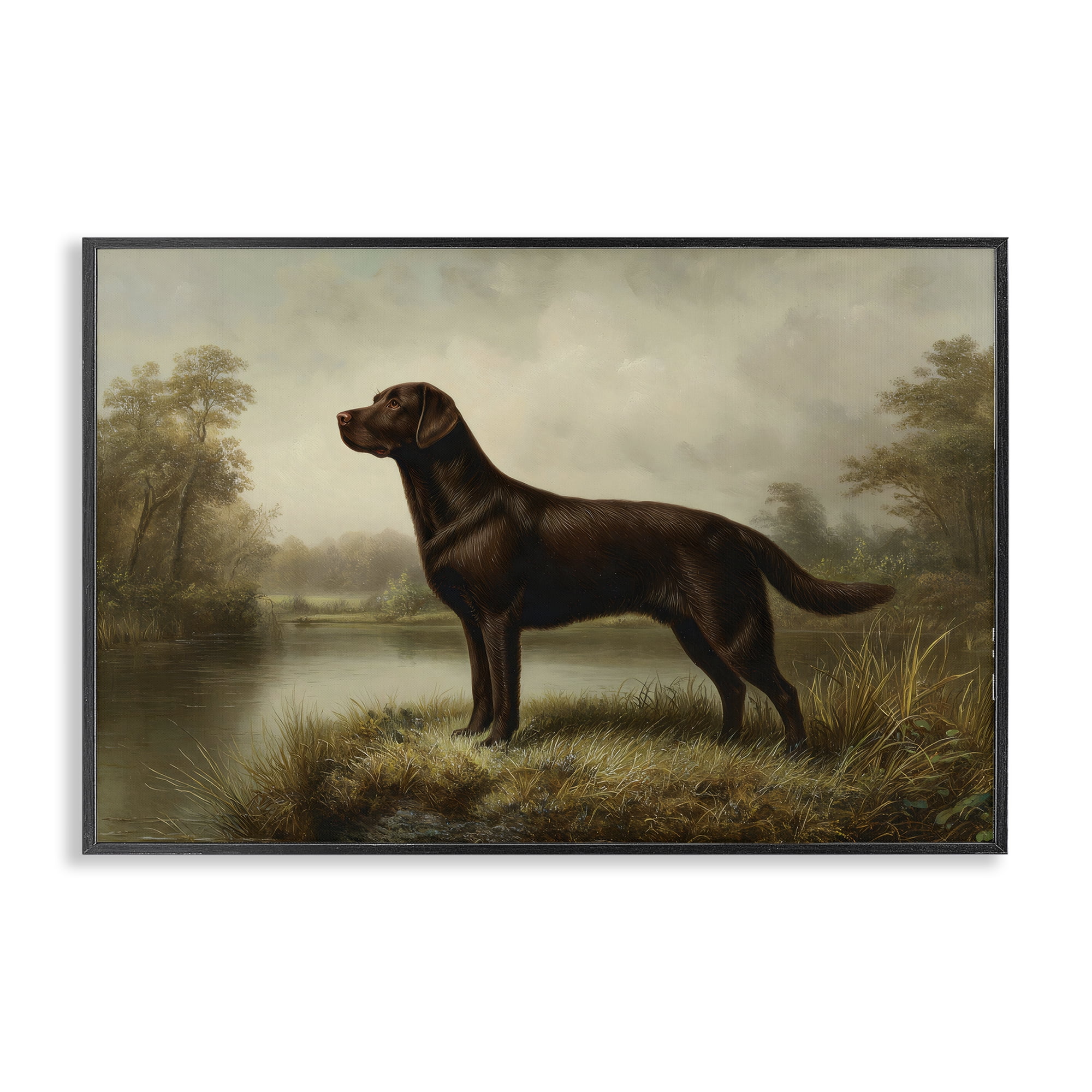 Stupell Industries On Alert Chocolate Lab Black Framed Giclee Art, design by Petal Prints Design