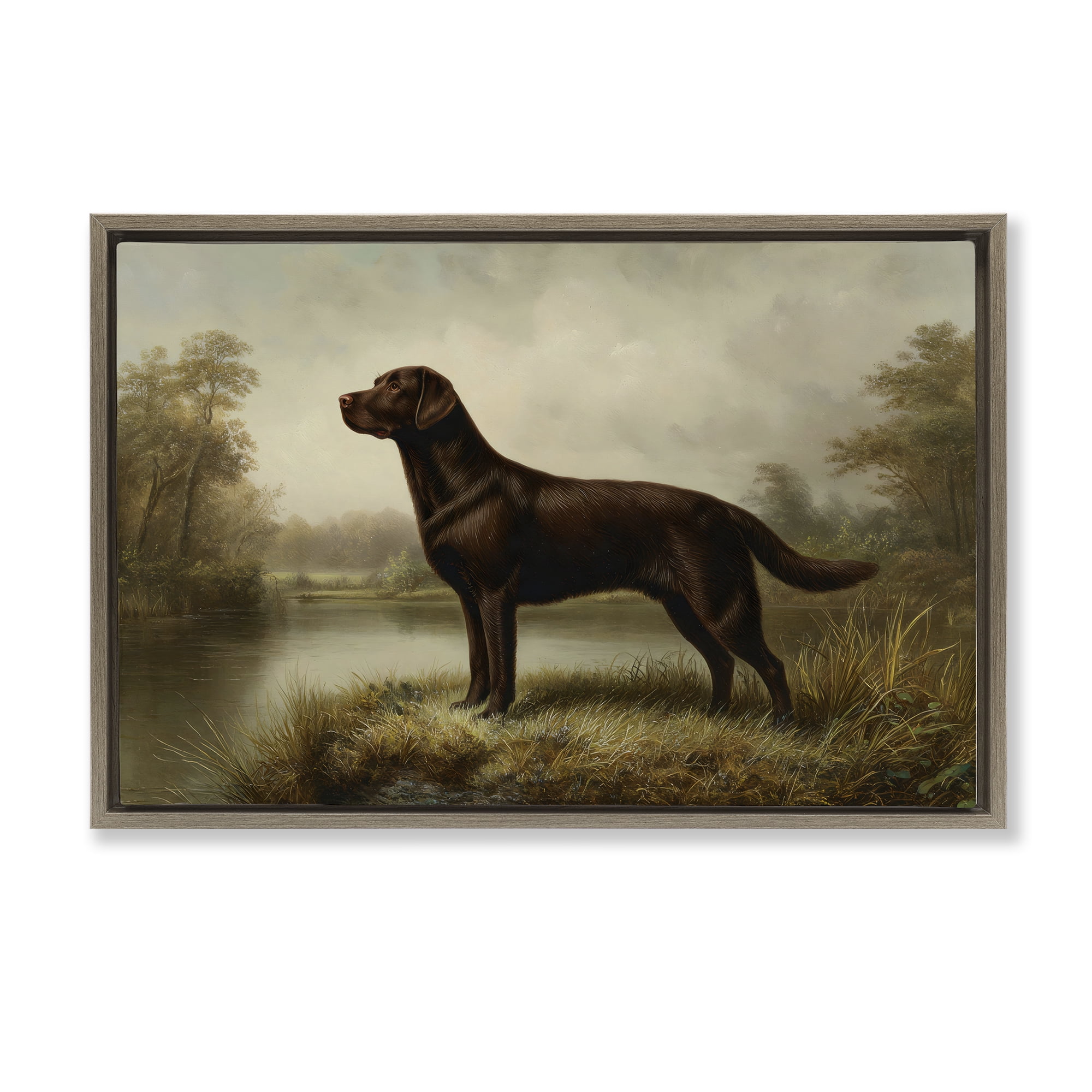 Stupell Industries On Alert Chocolate Lab Brown Framed Floater Canvas Wall Art, design by Petal Prints Design