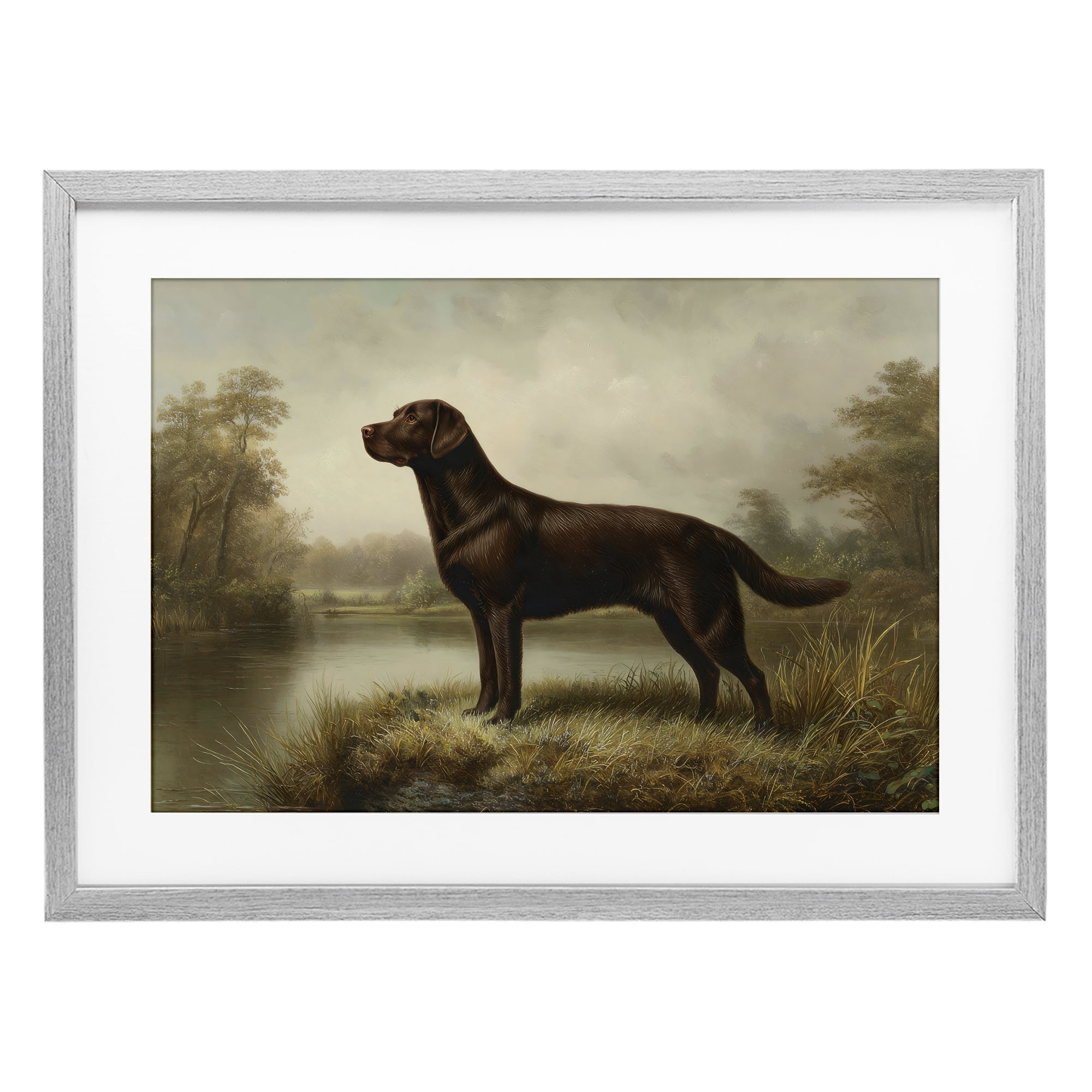 Stupell Industries On Alert Chocolate Lab Gray Framed Print Under Glass, design by Petal Prints Design