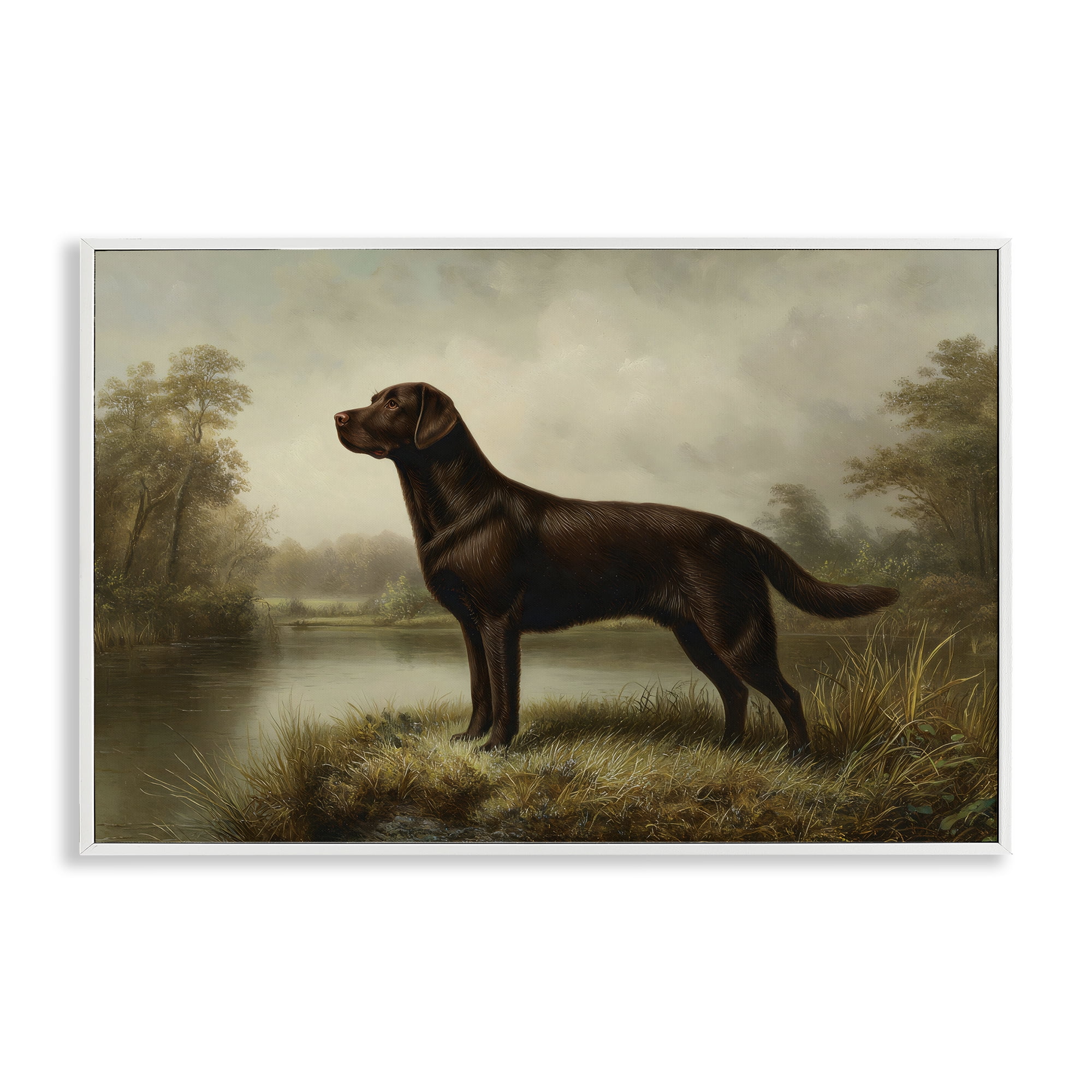 Stupell Industries On Alert Chocolate Lab White Framed Giclee Art, design by Petal Prints Design