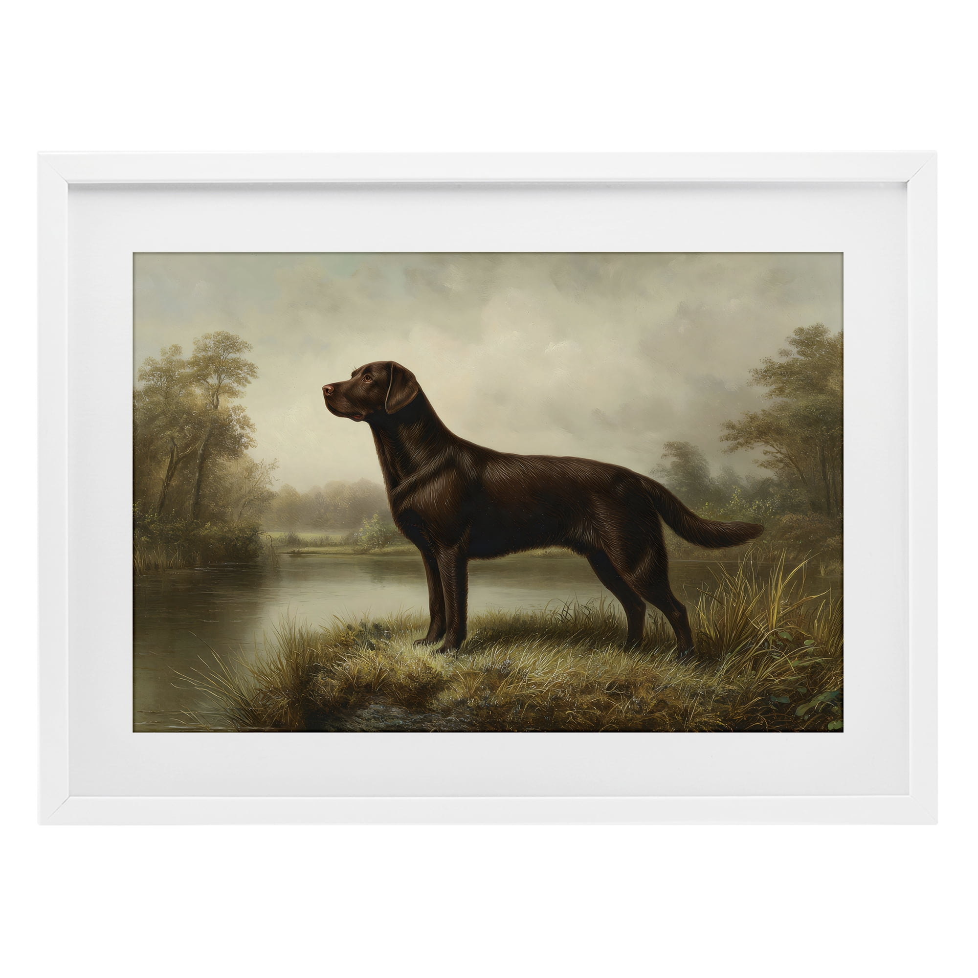 Stupell Industries On Alert Chocolate Lab White Framed Print Under Glass, design by Petal Prints Design