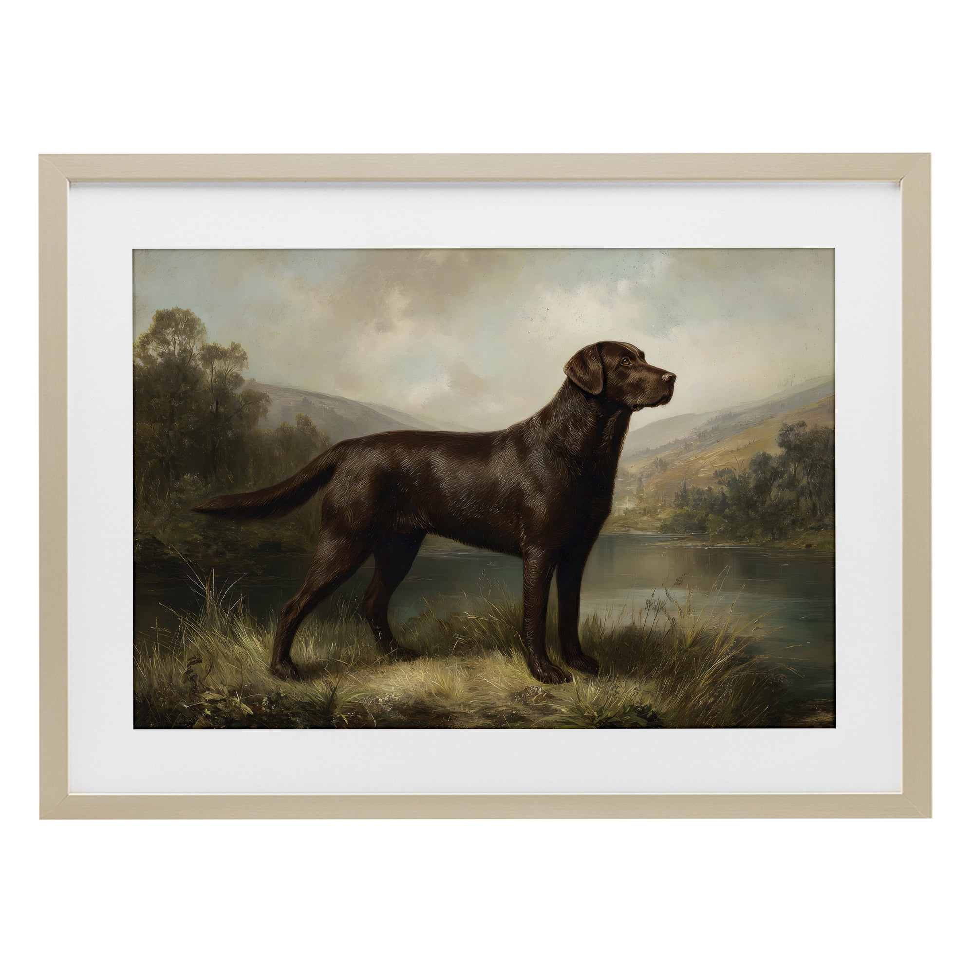 Stupell Industries On Alert Hunting Dog Birch Framed Print Under Glass, design by Petal Prints Design
