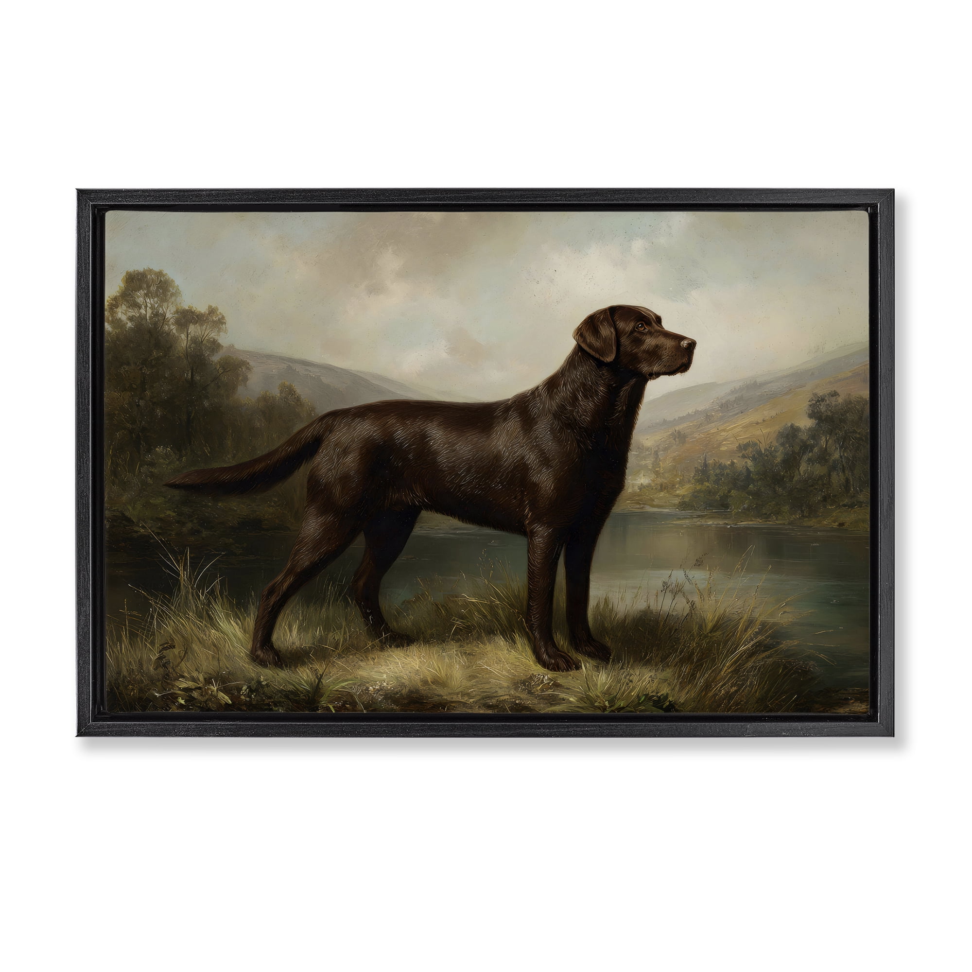 Stupell Industries On Alert Hunting Dog Black Framed Floater Canvas Wall Art, design by Petal Prints Design