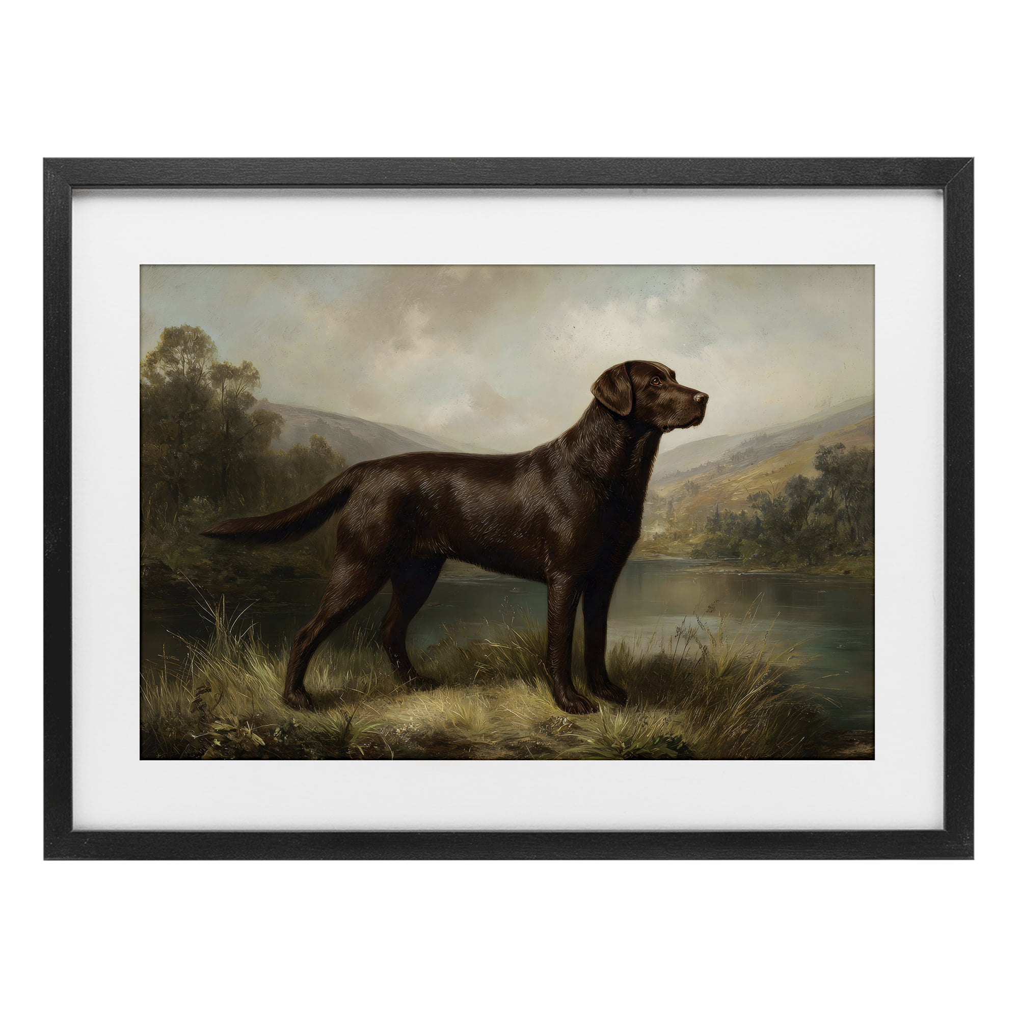 Stupell Industries On Alert Hunting Dog Black Framed Print Under Glass, design by Petal Prints Design
