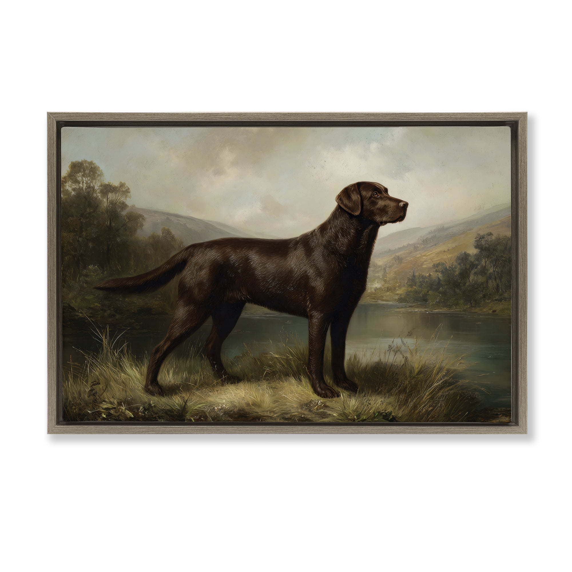 Stupell Industries On Alert Hunting Dog Brown Framed Floater Canvas Wall Art, design by Petal Prints Design