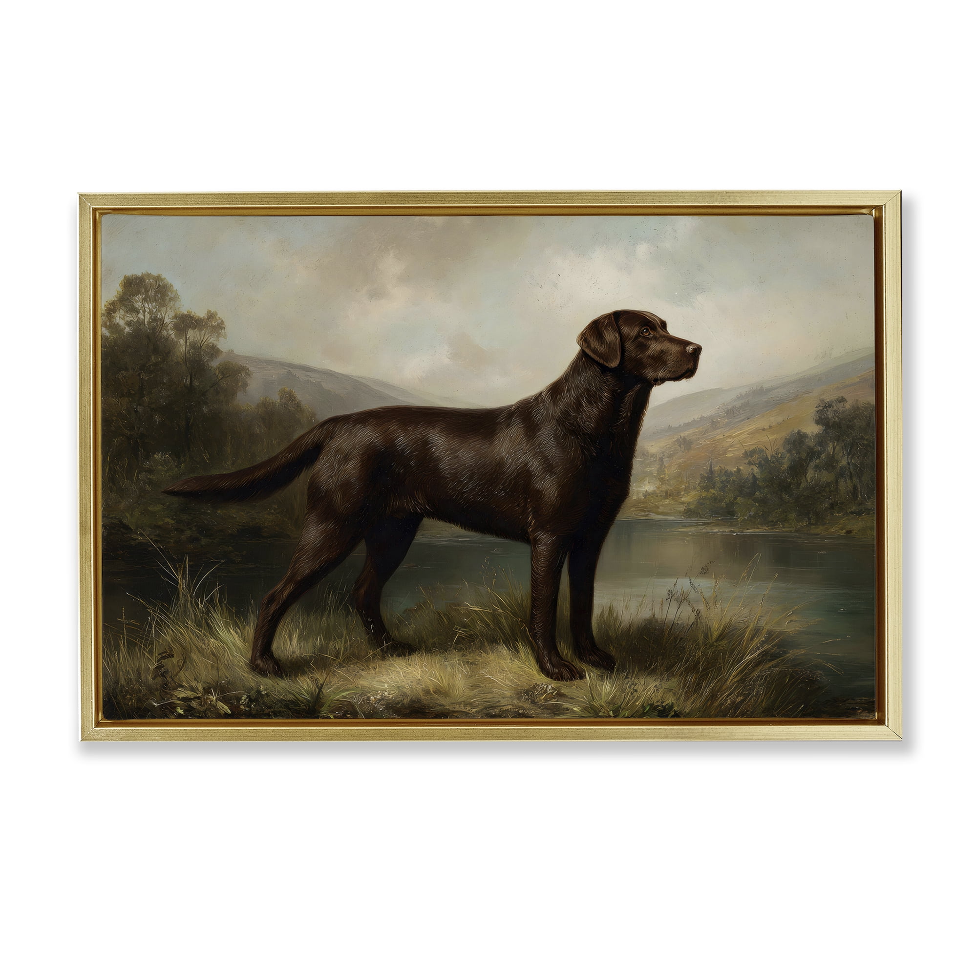 Stupell Industries On Alert Hunting Dog Gold Framed Floater Canvas Wall Art, design by Petal Prints Design