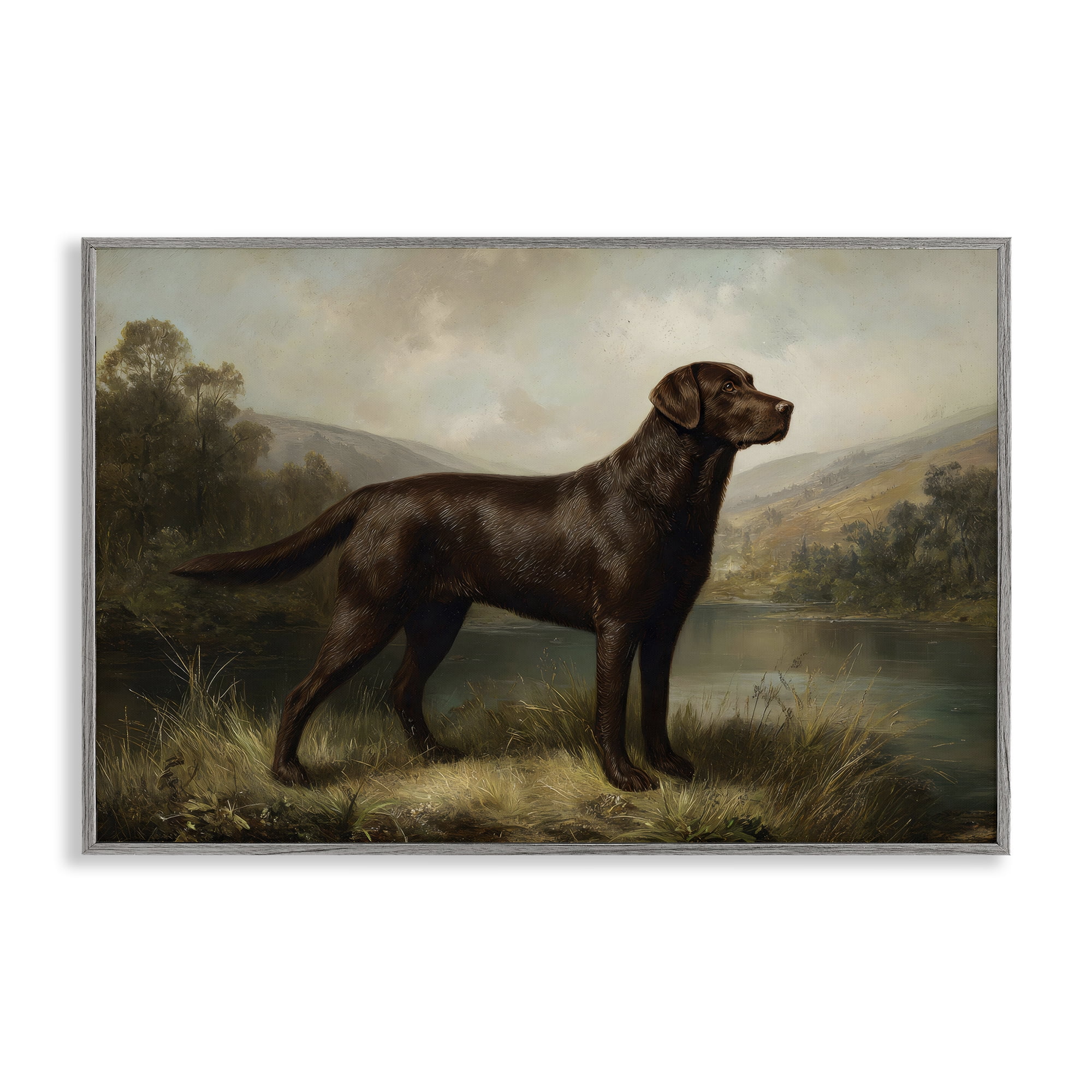 Stupell Industries On Alert Hunting Dog Gray Framed Giclee Art, design by Petal Prints Design