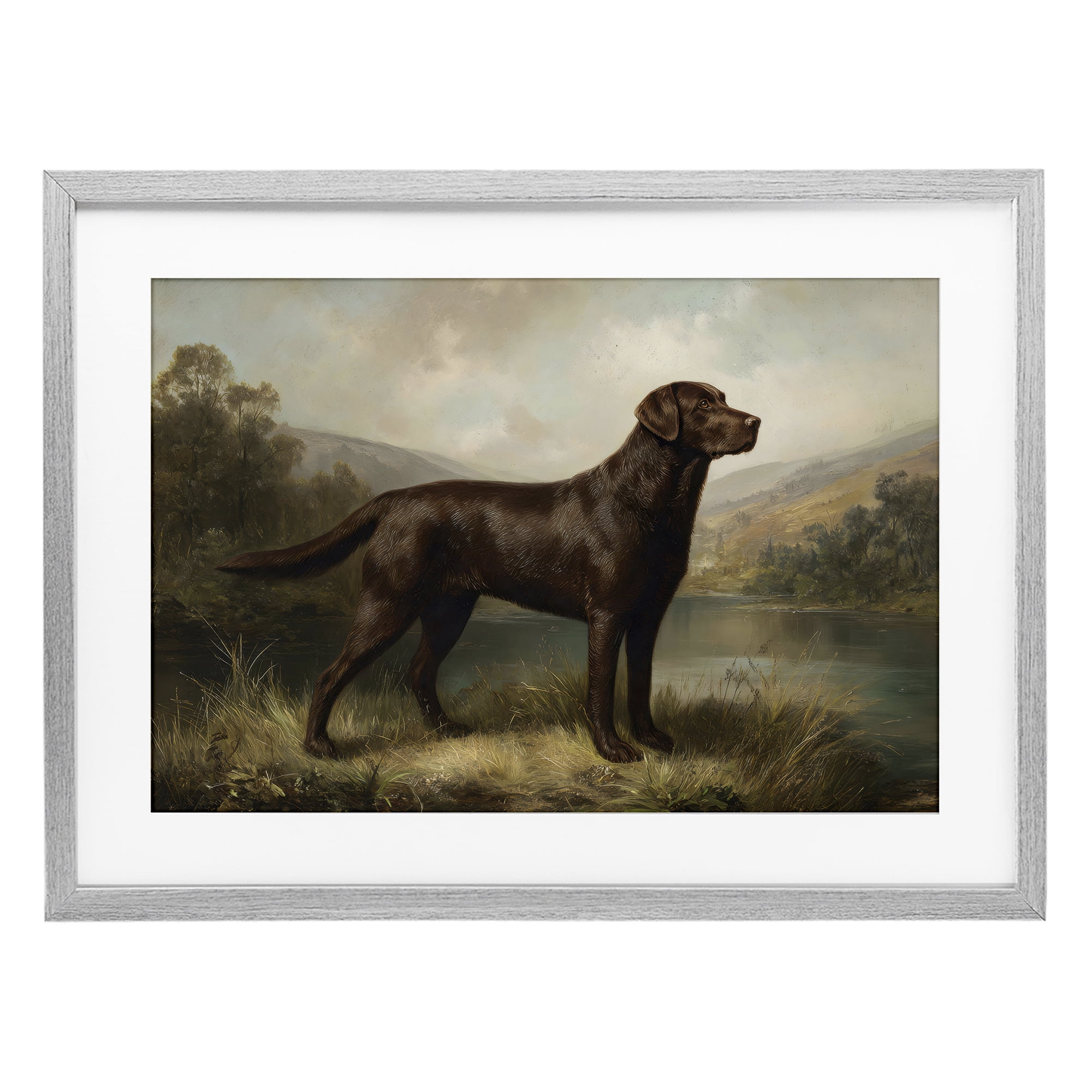 Stupell Industries On Alert Hunting Dog Gray Framed Print Under Glass, design by Petal Prints Design