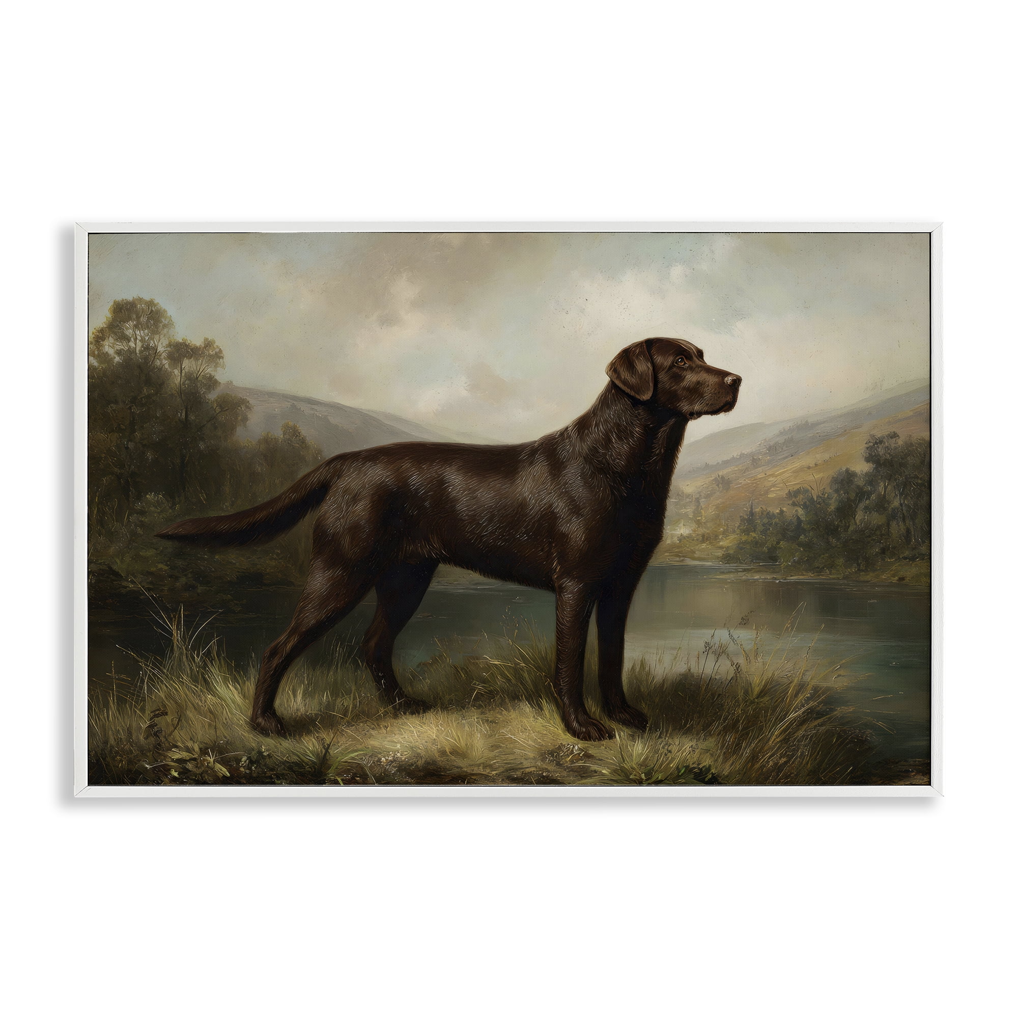 Stupell Industries On Alert Hunting Dog White Framed Giclee Art, design by Petal Prints Design
