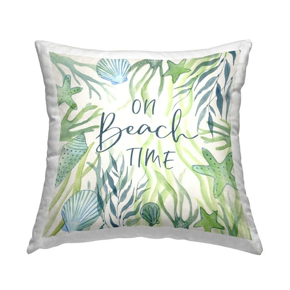 Stupell Industries On Beach Time Phrase Decorative Printed Throw Pillow, 18 x 18