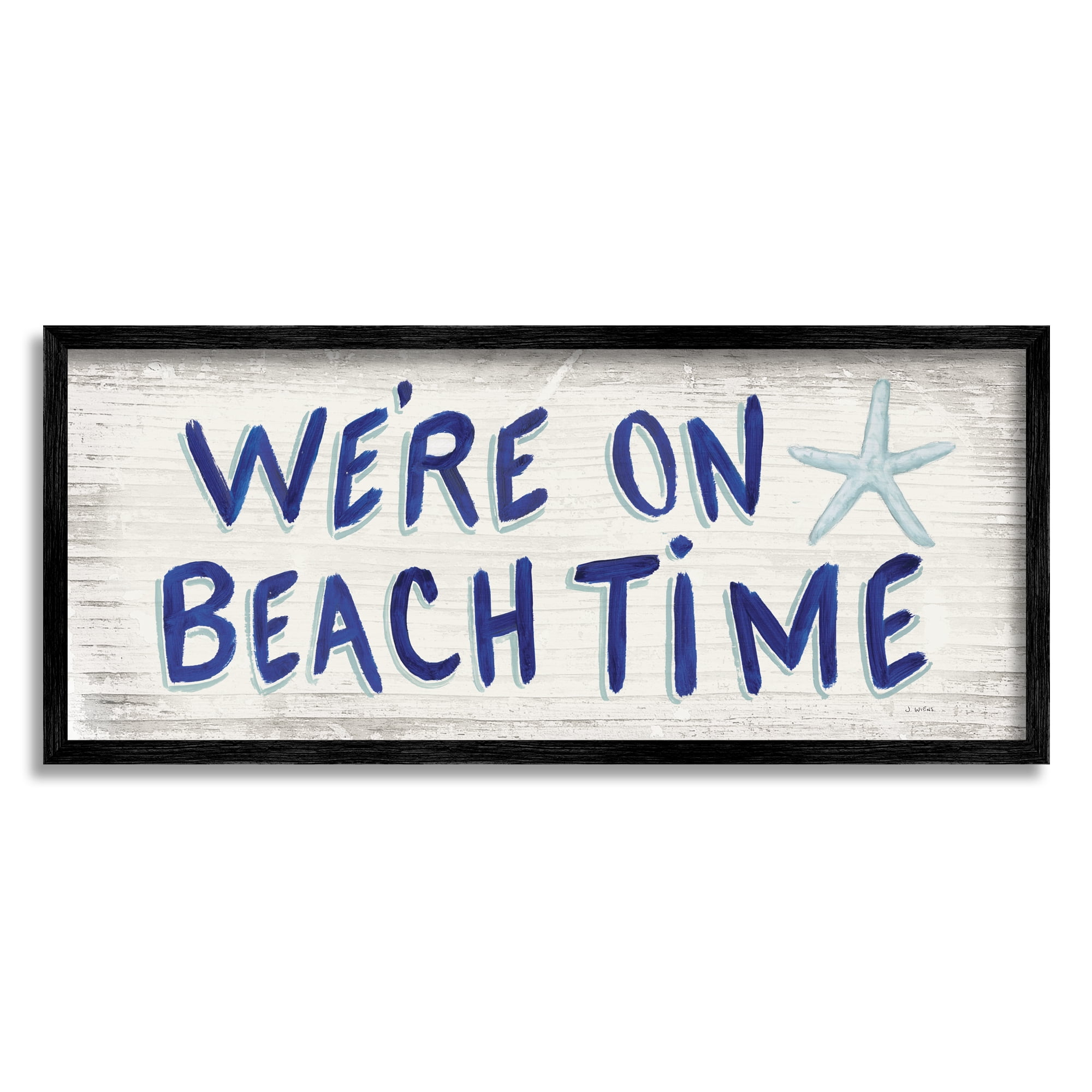 Stupell Industries On Beach Time Phrase Nature Painting Black Framed Art Print Wall Art, 30 x 13