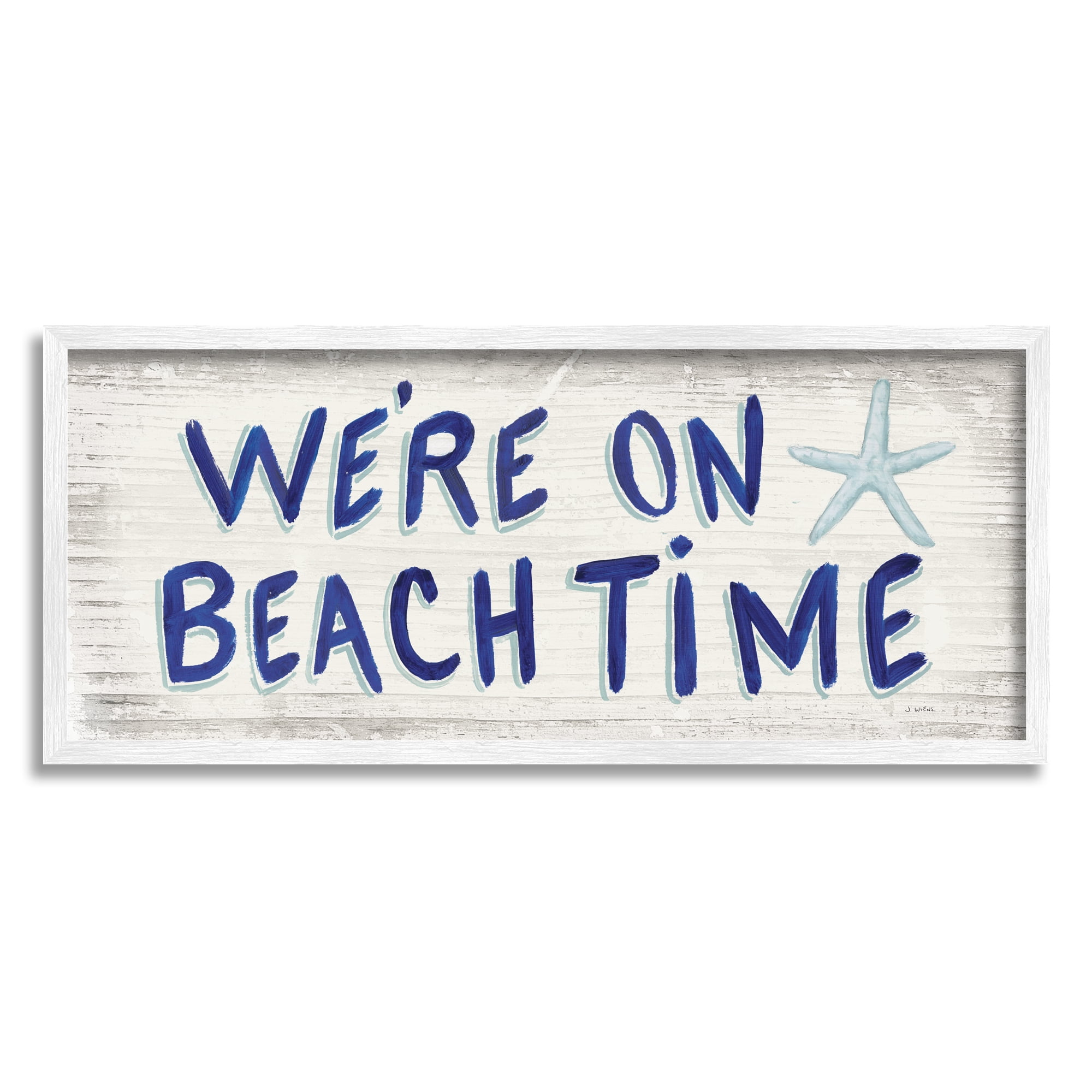 Stupell Industries On Beach Time Phrase Nature Painting White Framed Art Print Wall Art, 30 x 13