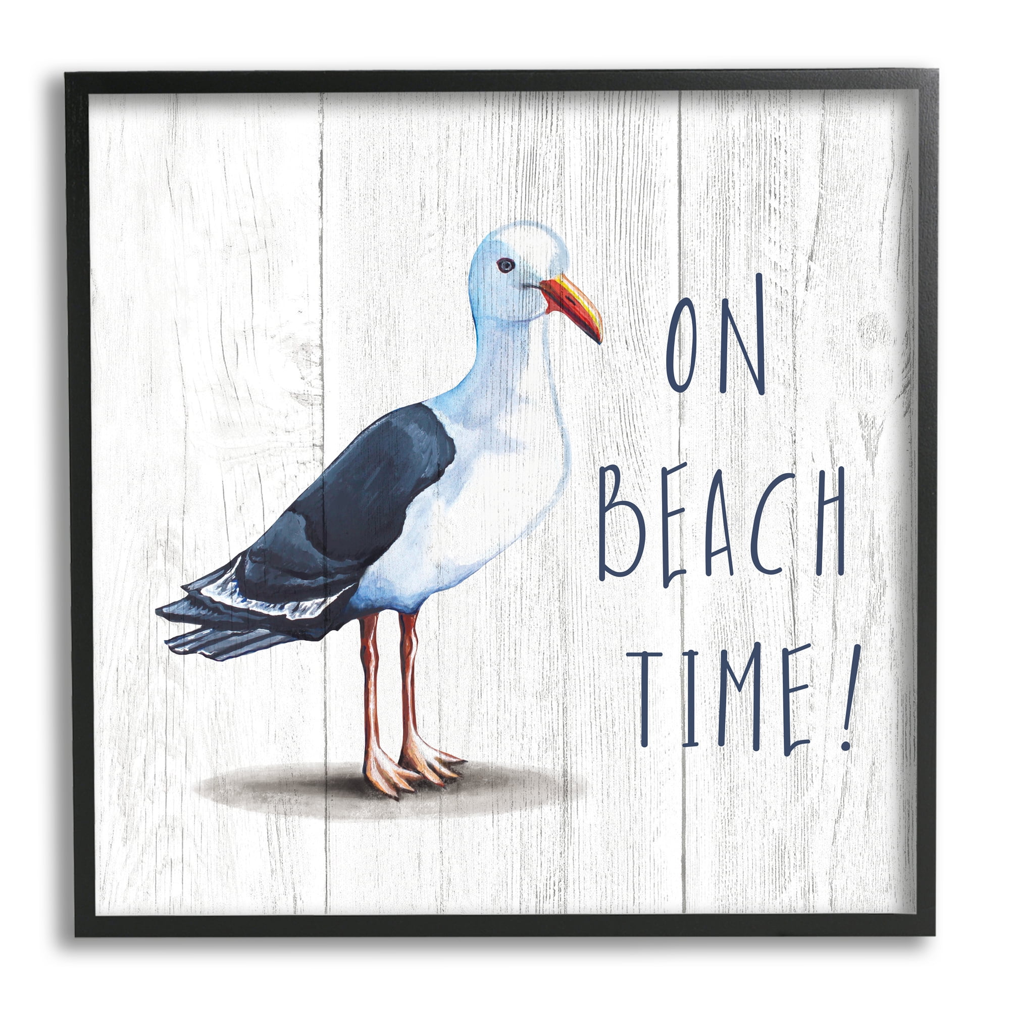 Stupell Industries On Beach Time Phrase Nautical Seagull Rustic Bird, 12 x 12, Designed by Elizabeth Tyndall