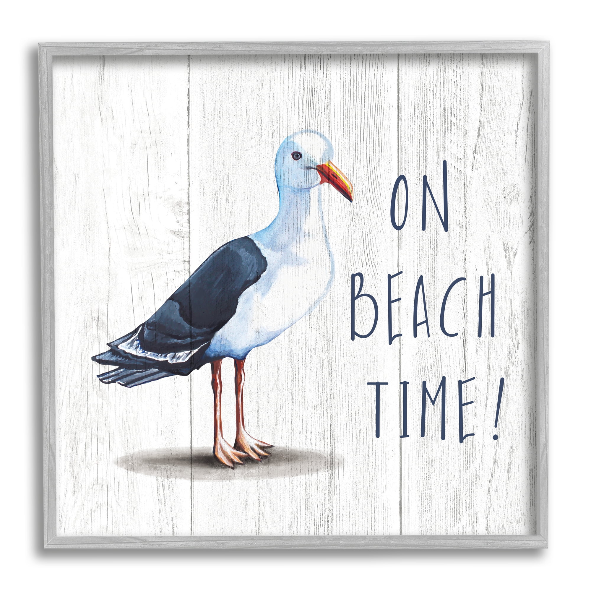 Stupell Industries On Beach Time Phrase Nautical Seagull Rustic Bird, 24 x 24, Designed by Elizabeth Tyndall