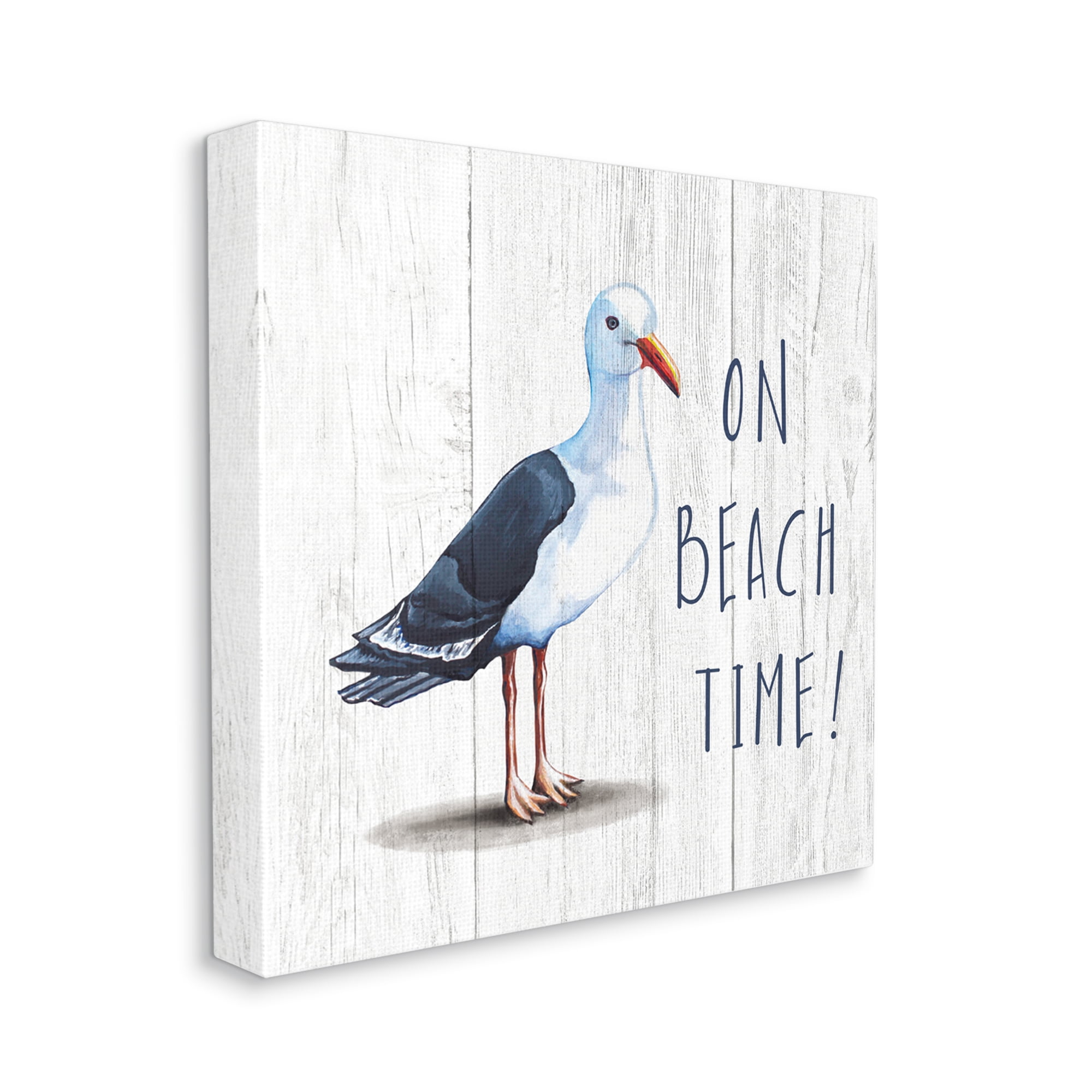 Stupell Industries On Beach Time Phrase Nautical Seagull Rustic Bird, 36 x 36, Designed by Elizabeth Tyndall