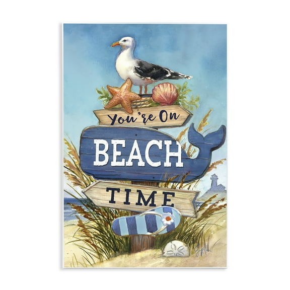Stupell Industries On Beach Time Sign Nautical & Beach Painting Unframed Art Print Wall Art, 10 x 15