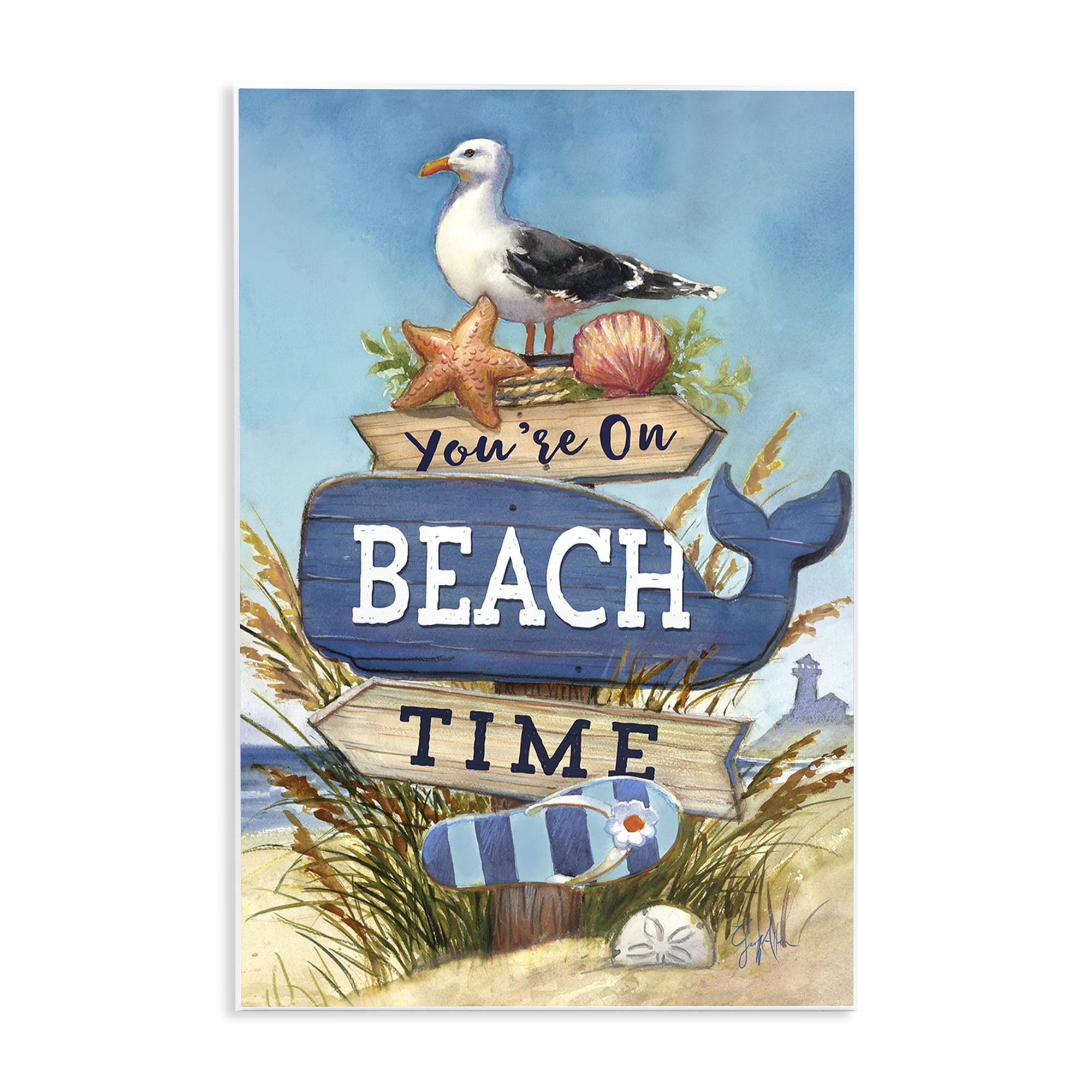 Stupell Industries On Beach Time Sign Nautical & Beach Painting Unframed Art Print Wall Art, 13 x 19