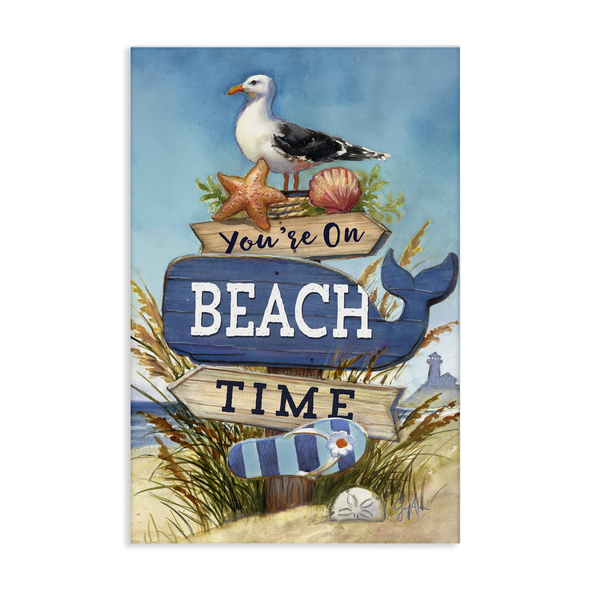 Stupell Industries On Beach Time Sign Nautical & Beach Painting Wrapped Canvas Art Print Wall Art, 20 x 30