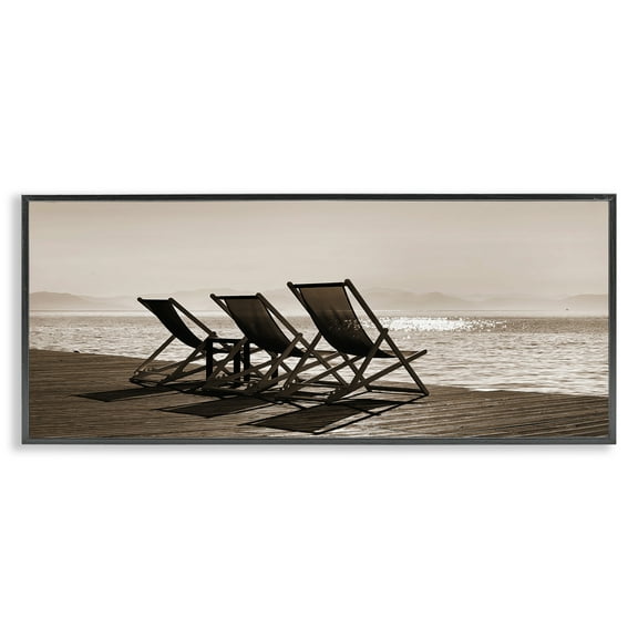 Stupell Industries On Deck Beach Chairs Coastal Photography Black Framed Art Print Wall Art, 24 x 10