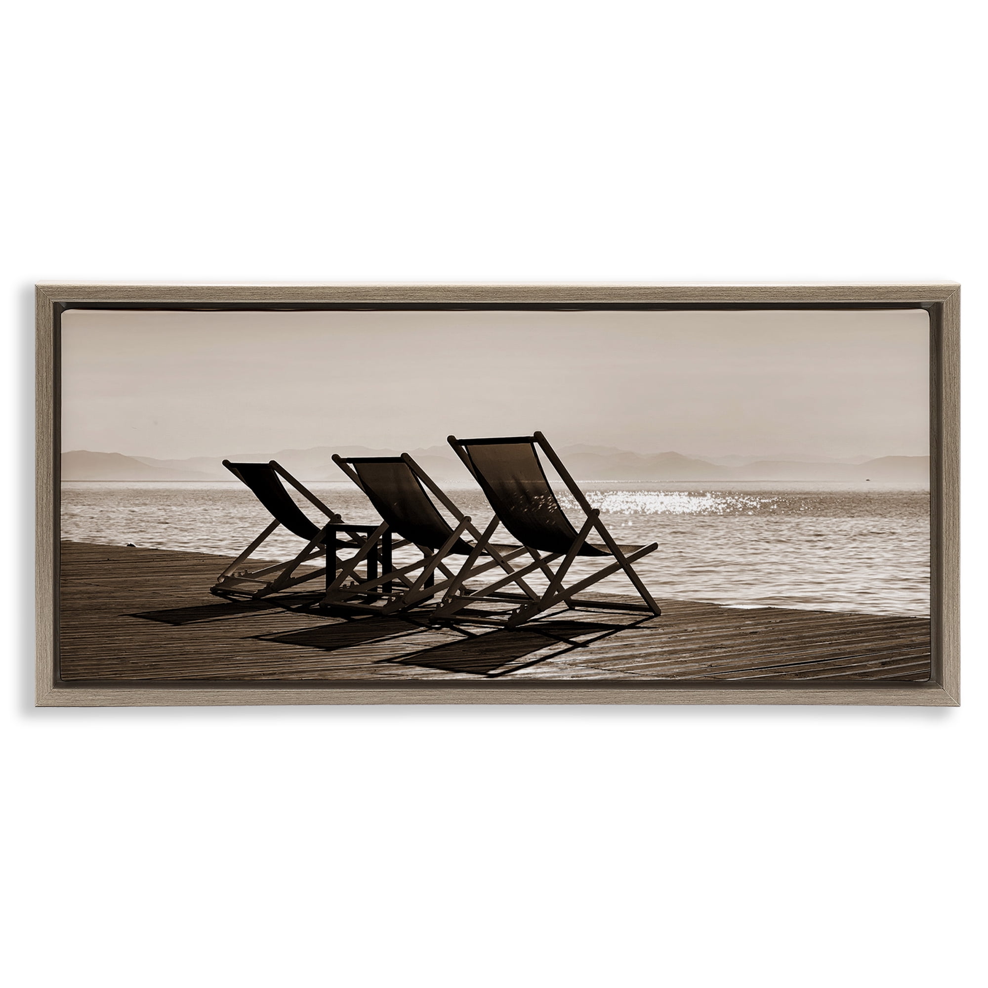 Stupell Industries On Deck Beach Chairs Coastal Photography Brown Floater Framed Canvas Art Print Wall Art, 25 x 11