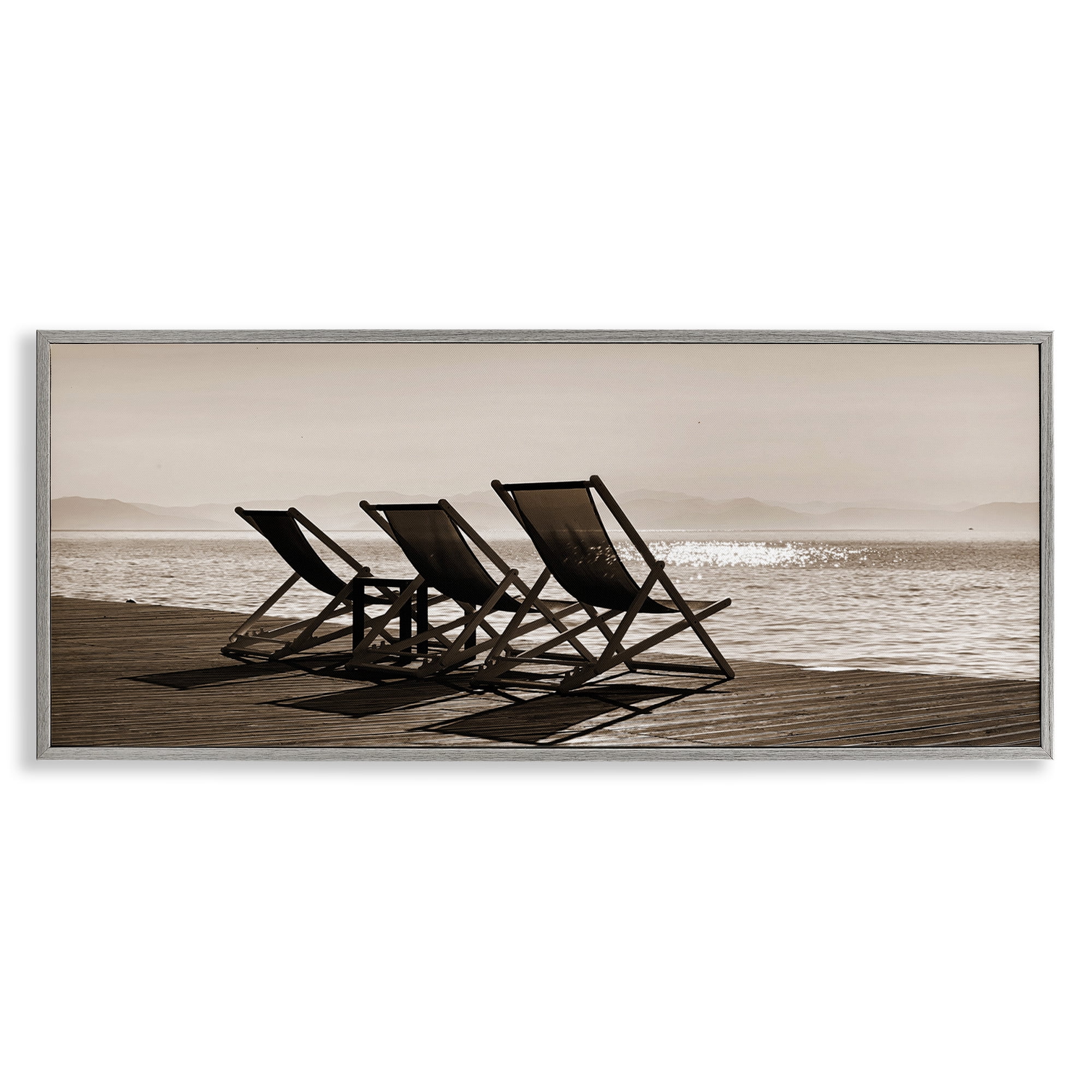 Stupell Industries On Deck Beach Chairs Coastal Photography Gray Framed Art Print Wall Art, 30 x 13