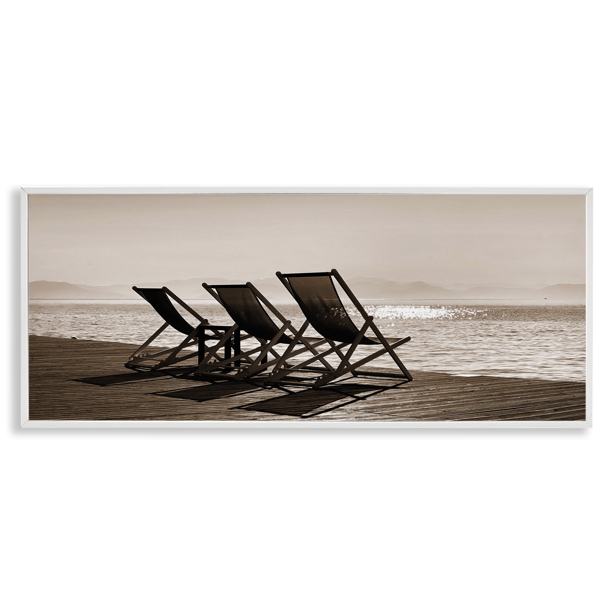 Stupell Industries On Deck Beach Chairs Coastal Photography White Framed Art Print Wall Art, 24 x 10