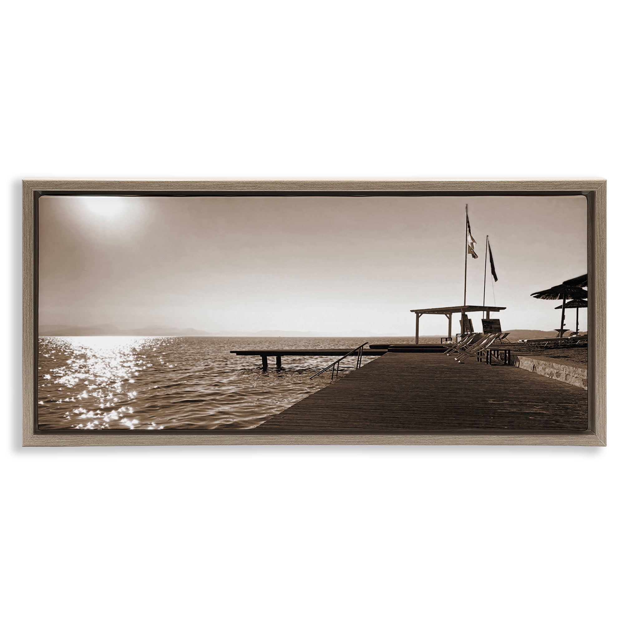 Stupell Industries On Deck Summer Scene Coastal Photography Brown Floater Framed Canvas Art Print Wall Art, 31 x 14