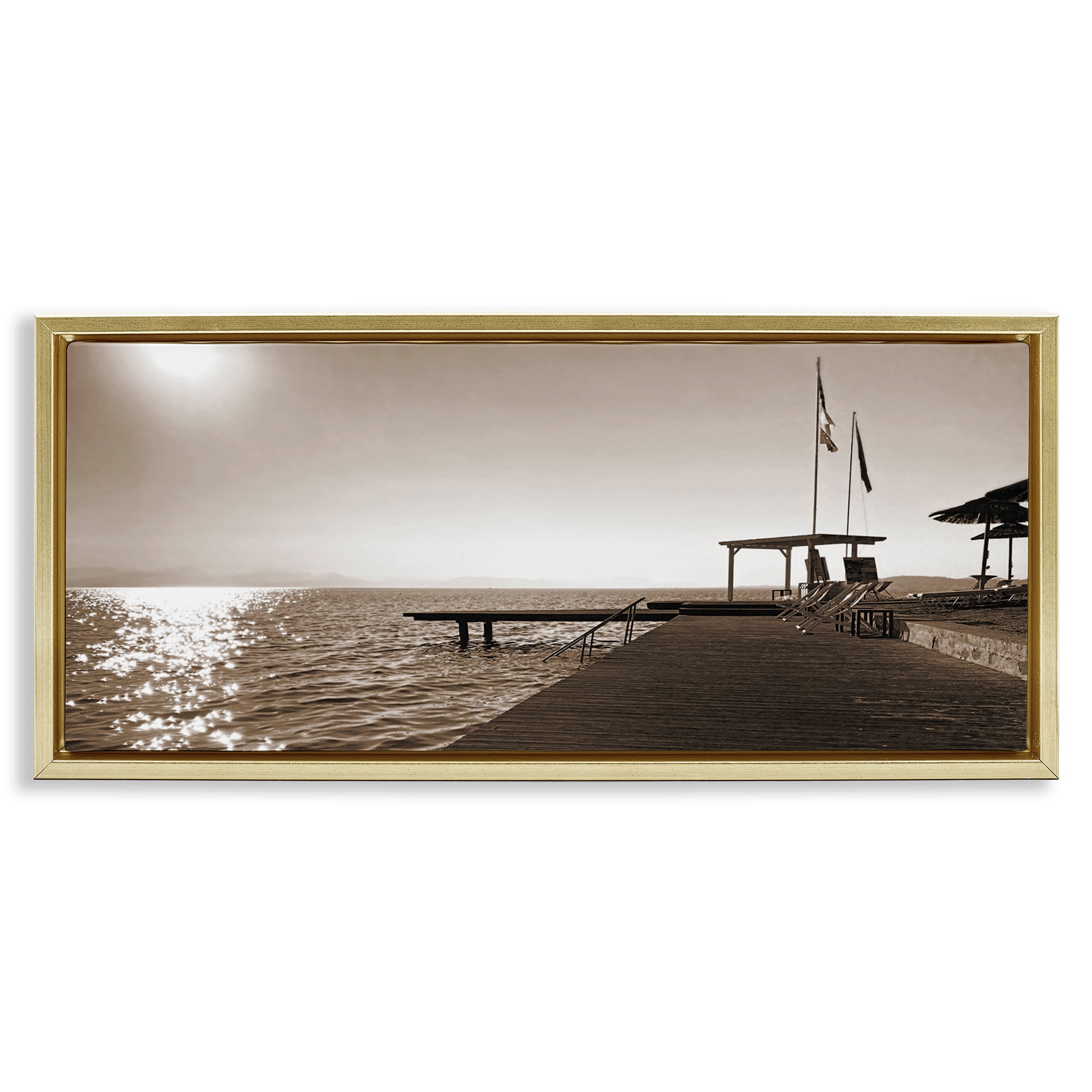 Stupell Industries On Deck Summer Scene Coastal Photography Gold Floater Framed Canvas Art Print Wall Art, 25 x 11