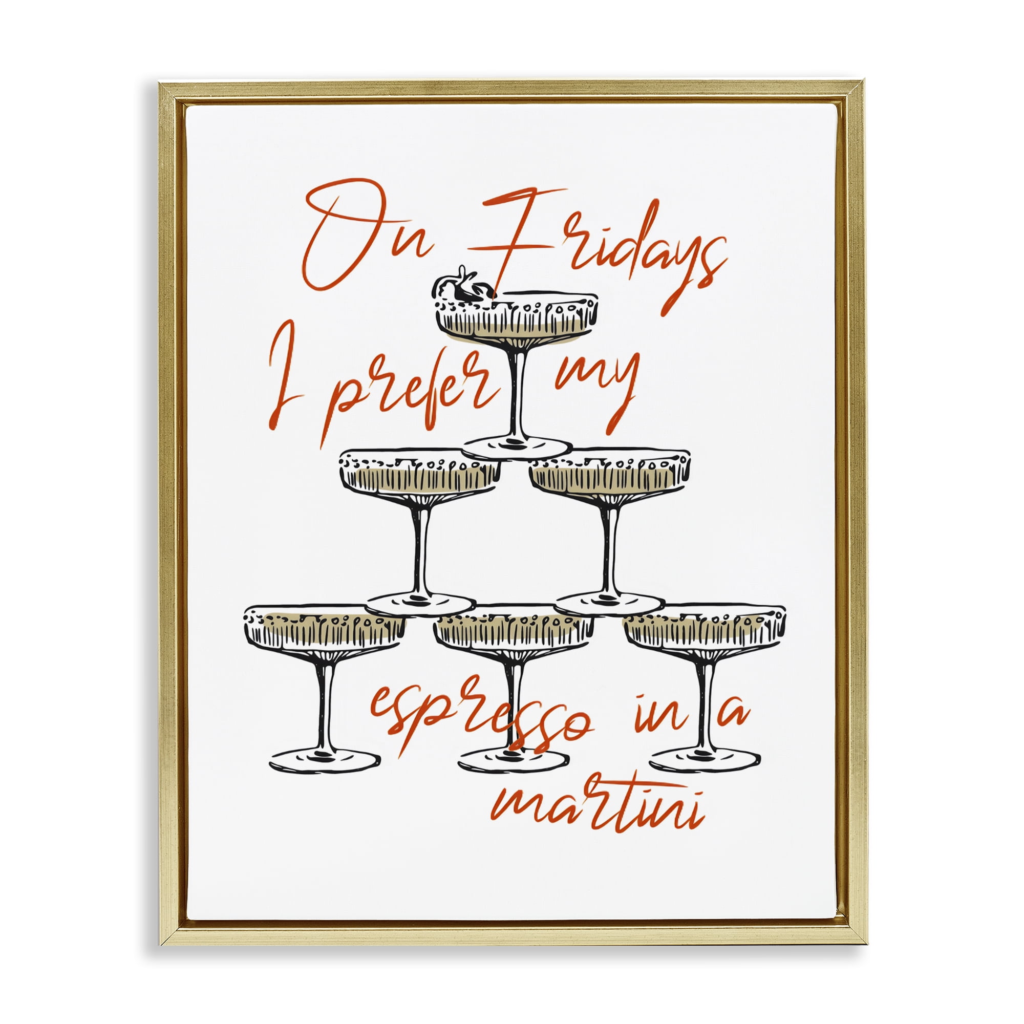 Stupell Industries On Fridays Espresso Martini Gold Framed Floater Canvas Wall Art, design by The Prints Vibe