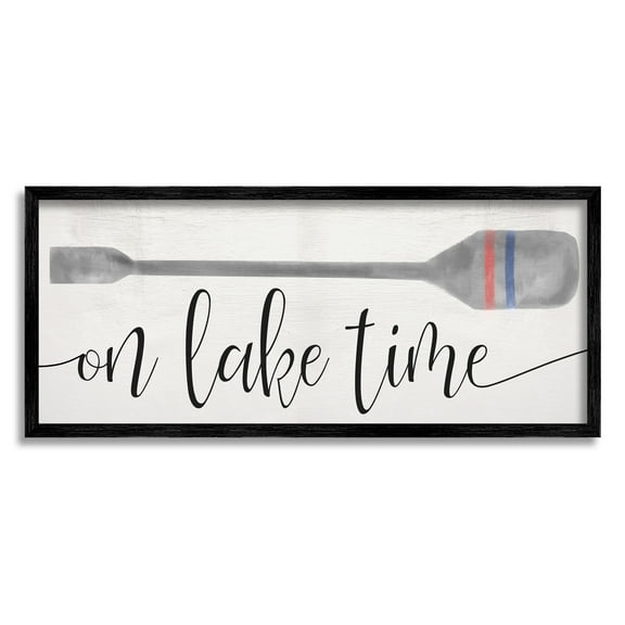 Stupell Industries On Lake Time Boat Oar Phrase Coastal Painting Black Framed Art Print Wall Art